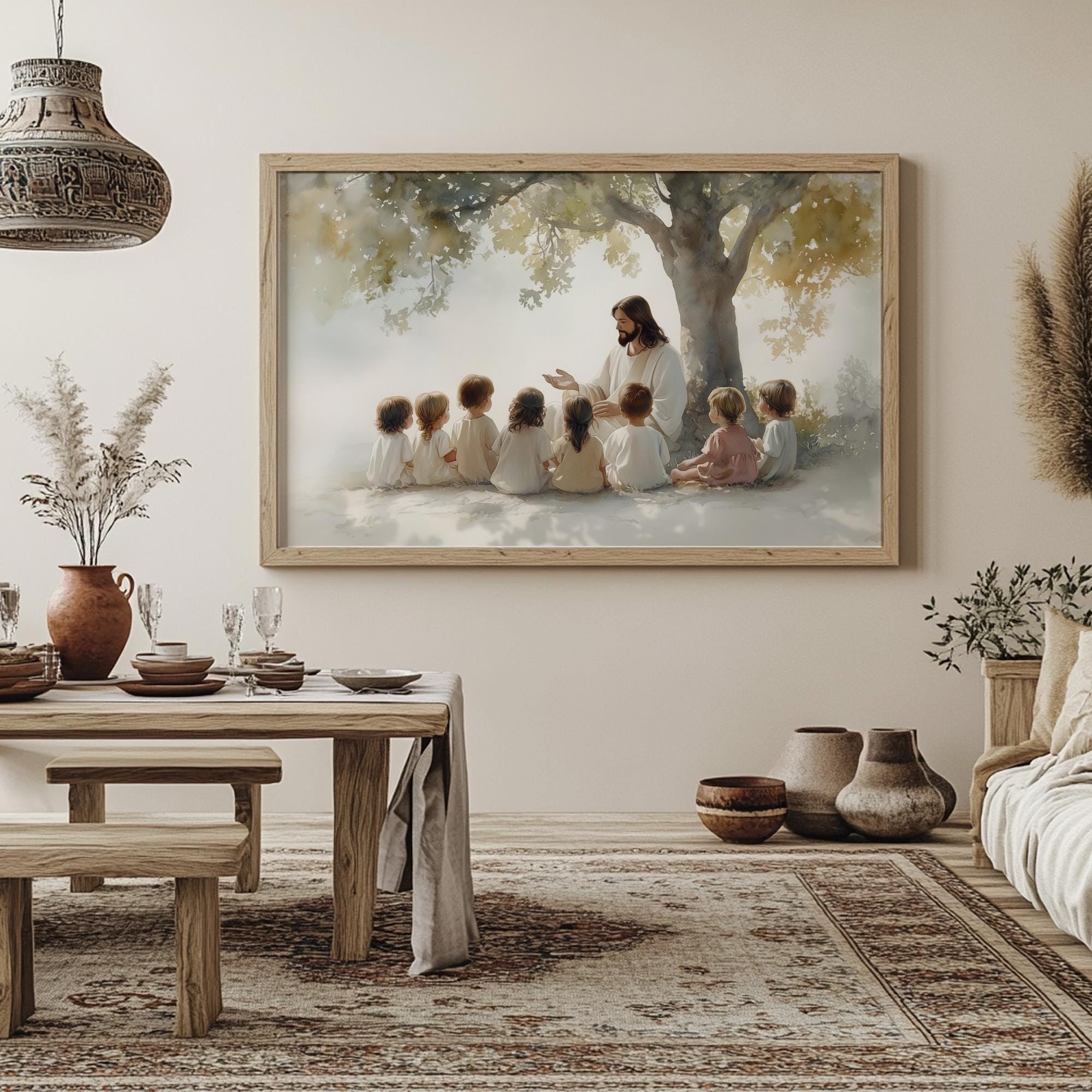 Jesus Teaching the Children Landscape Poster, LDS Art, Jesus Christ Poster, Jesus Poster, Christian Home Décor