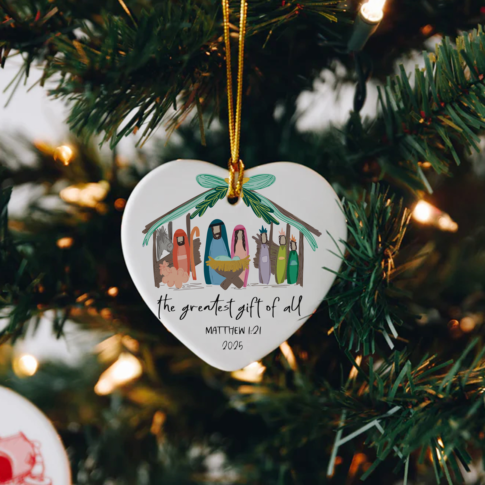 Nativity Scene Christmas Ornament, Christian Holiday Decoration, Greatest Gift of All Matthew 1:21, Religious Xmas Tree Decor 2025 DCLAF30