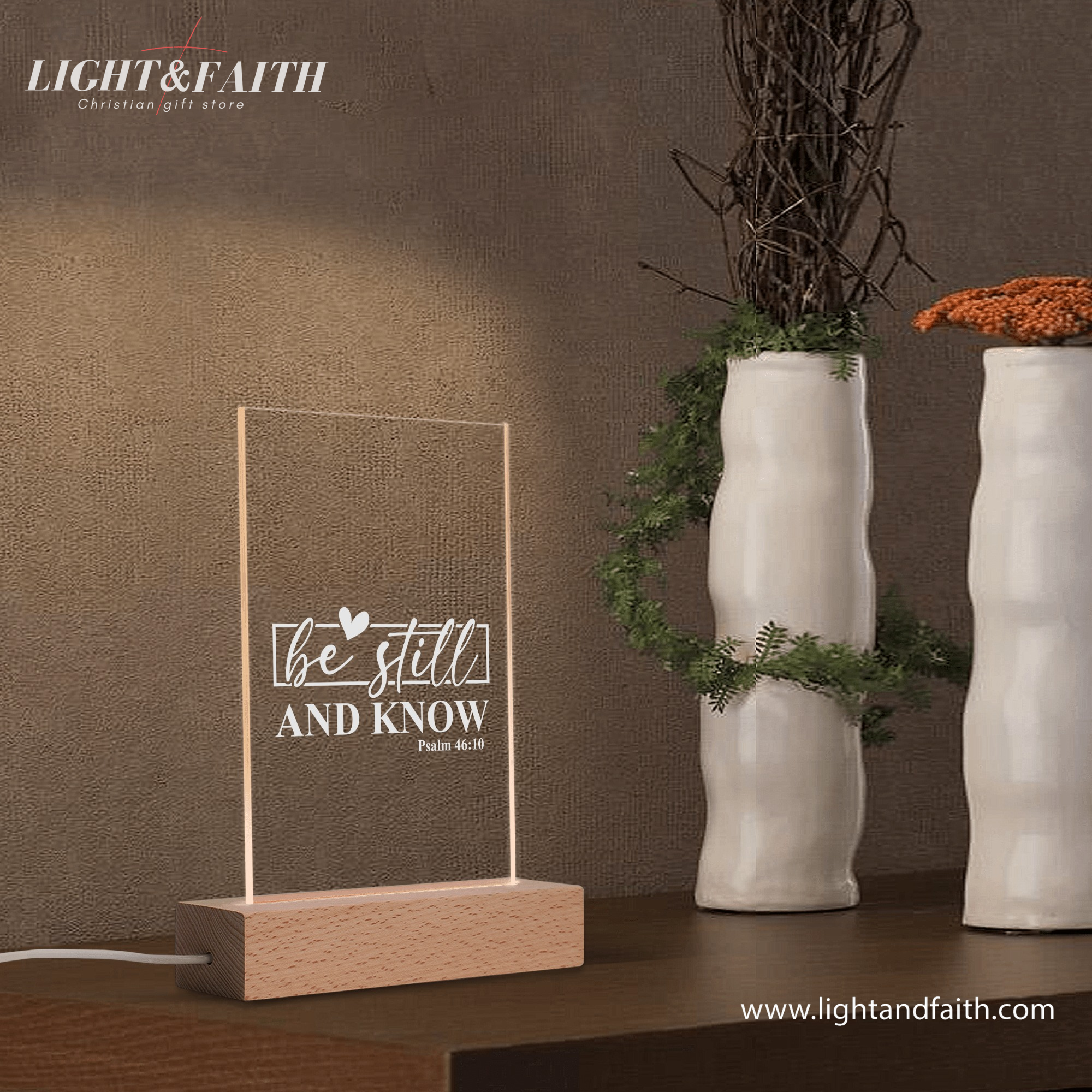 Be Still And Know LED Light, Christian Bible Verse Lamp, Inspirational Acrylic Night Light, Religious Home Decor, Faith Gift for Believers. NLLAF04