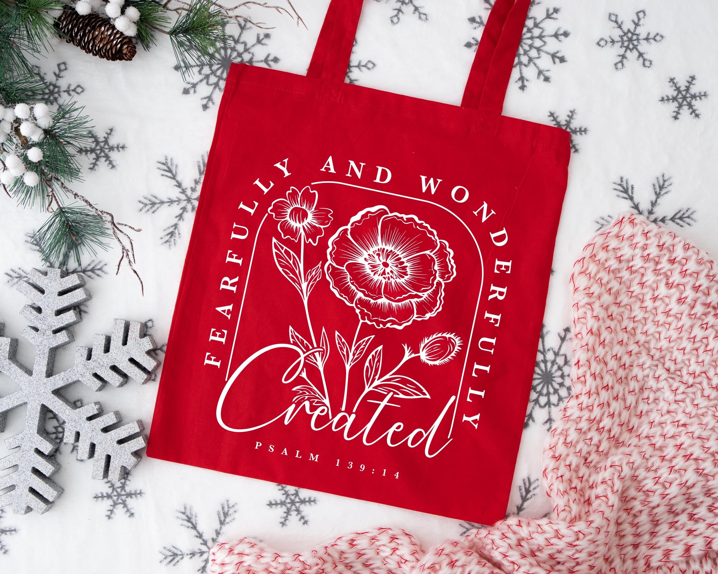 Christian Tote Bag – Fearfully and Wonderfully Made Canvas Bag – Religious Gift – Bible Verse Tote – Faith-Based Accessories – Christian Gifts for Women TBLAF06