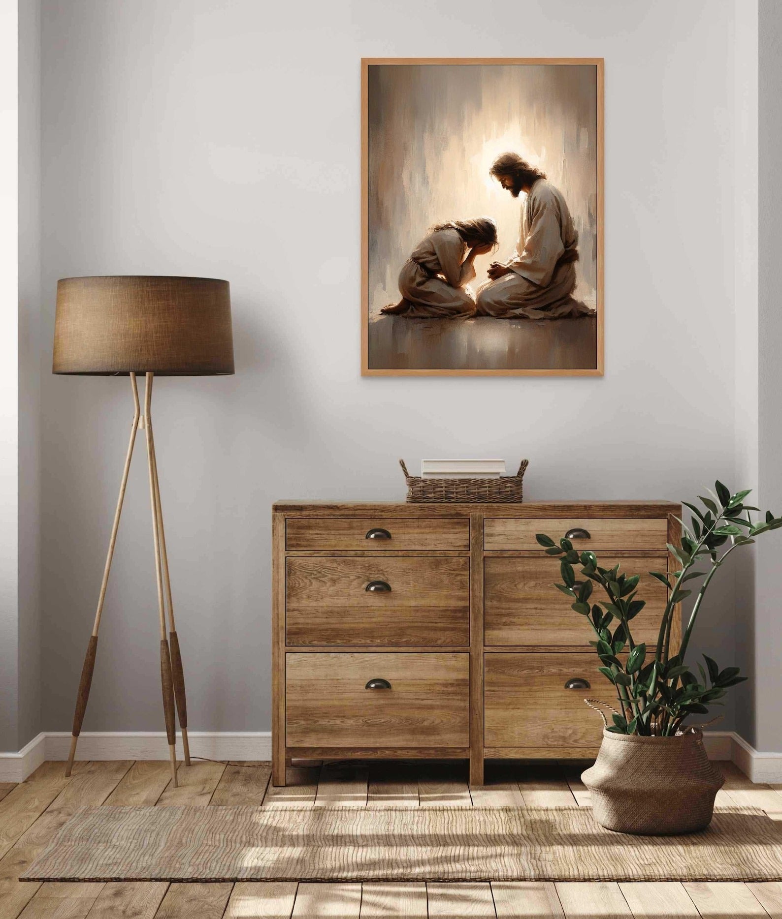 Healed Pain Poster, Jesus with Woman Poster, Christian Wall Art, Jesus and Girl Art, Bible Art Poster