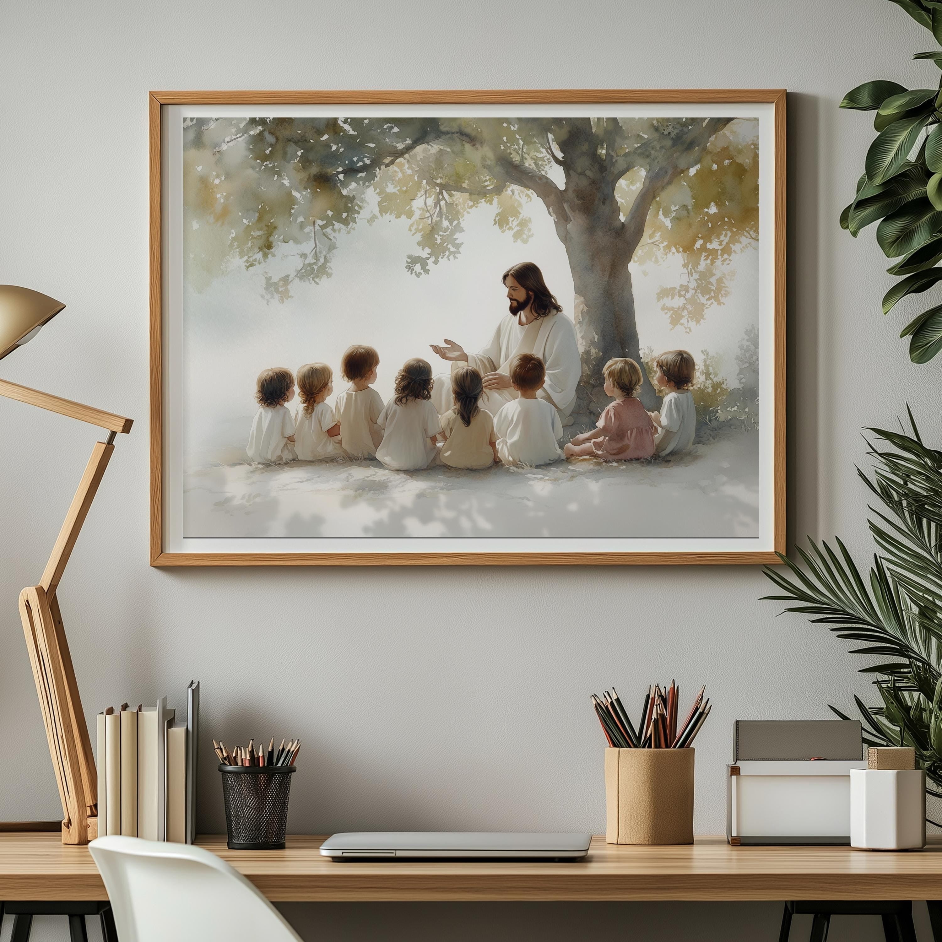Jesus Teaching the Children Landscape Poster, LDS Art, Jesus Christ Poster, Jesus Poster, Christian Home Décor