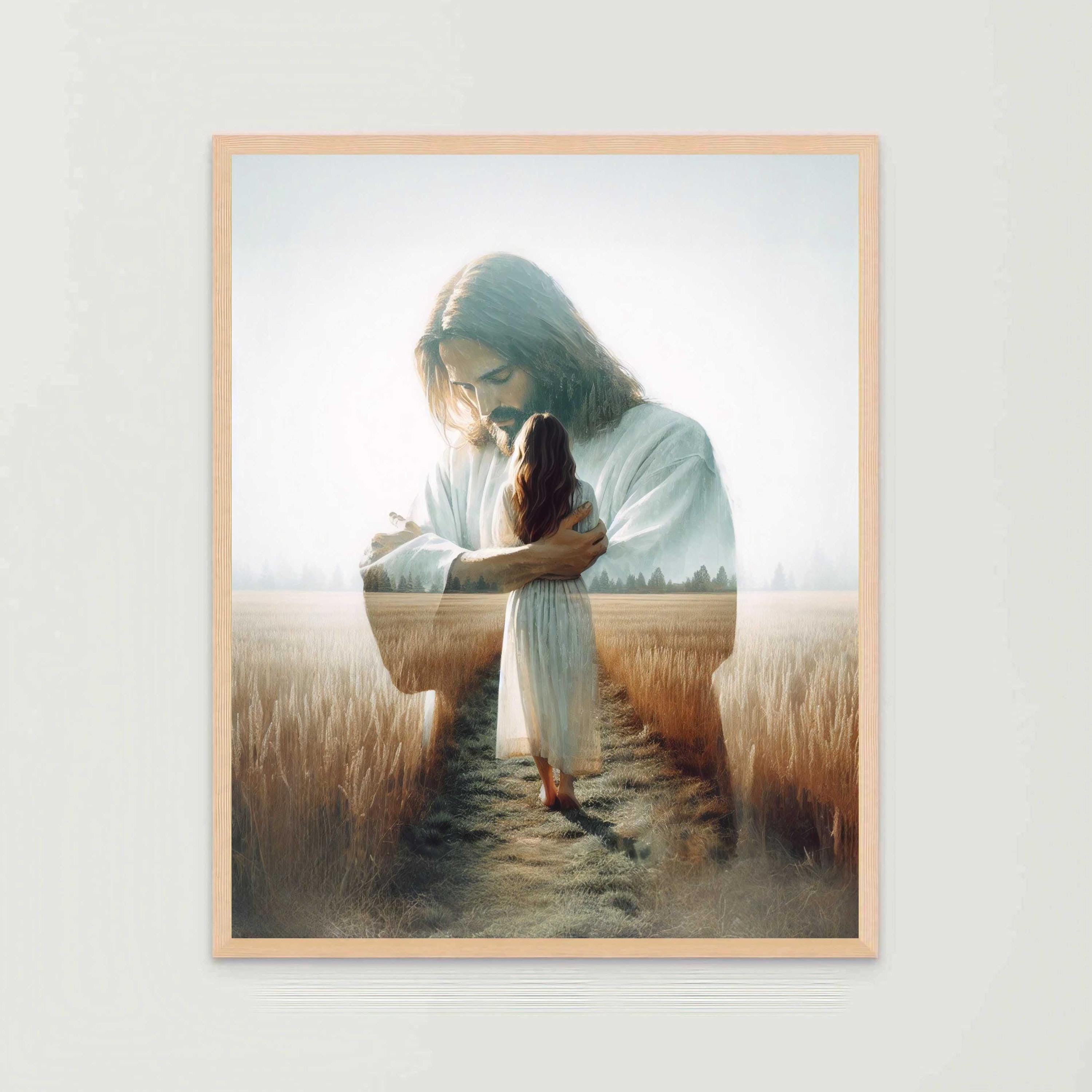Love of Christ Poster, Jesus Hugging Woman Art, Christian Wall Decor, Bible LDS Artwork, Jesus with Girl Painting, Christian Religious Prints
