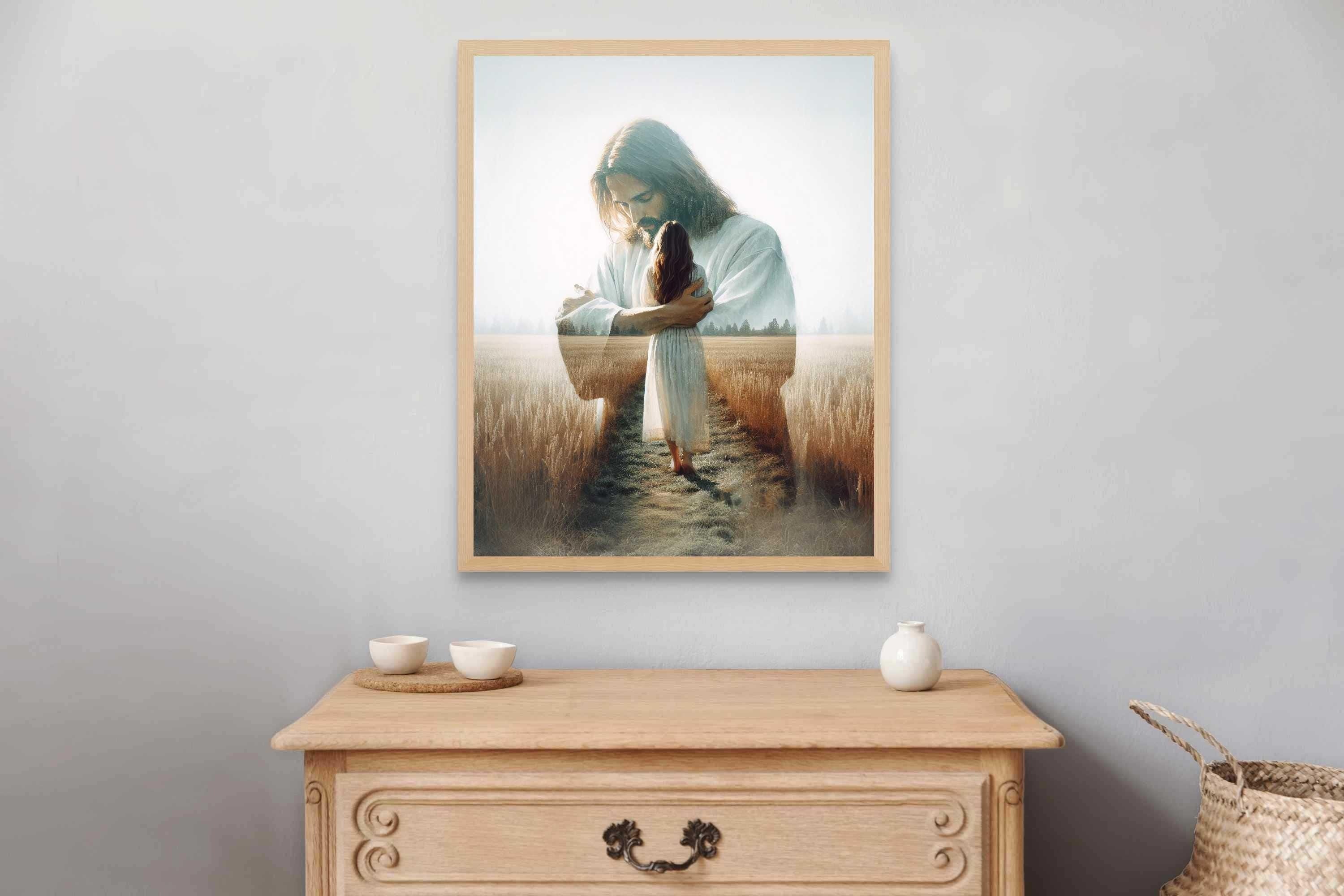 Love of Christ Poster, Jesus Hugging Woman Art, Christian Wall Decor, Bible LDS Artwork, Jesus with Girl Painting, Christian Religious Prints