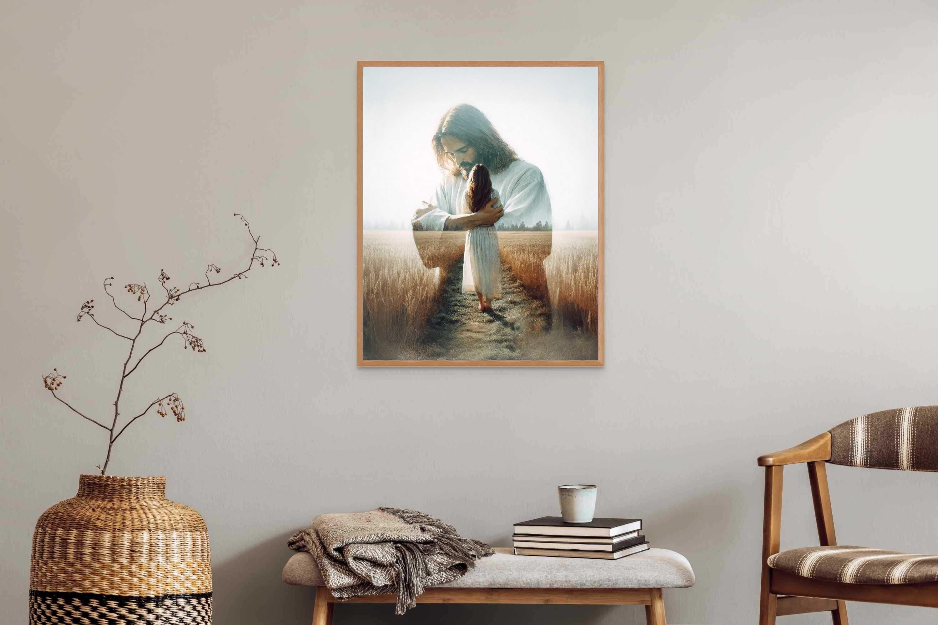 Love of Christ Poster, Jesus Hugging Woman Art, Christian Wall Decor, Bible LDS Artwork, Jesus with Girl Painting, Christian Religious Prints