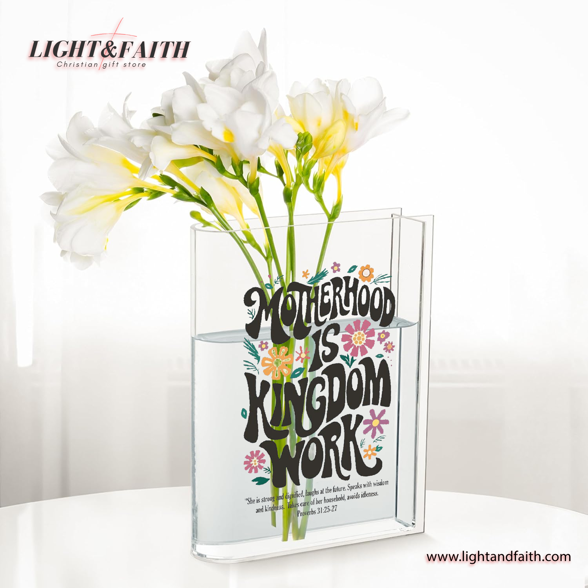 Motherhood is Kingdom Work Book Vase, Christian Book Vase, Retro Christian Mom Book Vase, Vintage Floral Book Vase, Faith Book Vase, Bible Verse Book Shaped Flower Vase