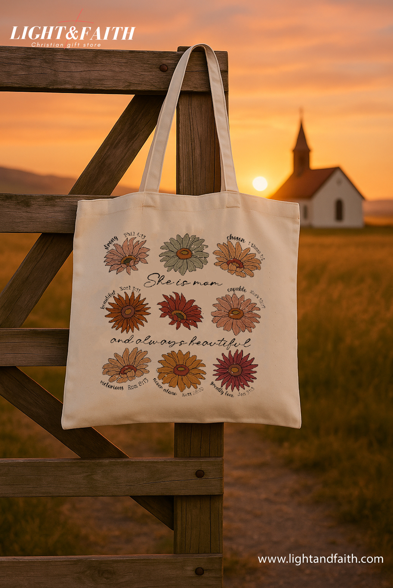 She Is Mom Christian Tote Bag, Bible Verse Flower Canvas Bag, Faith Gift for Mother, Religious Scripture Tote, Inspirational Christian Bag TBLAF50