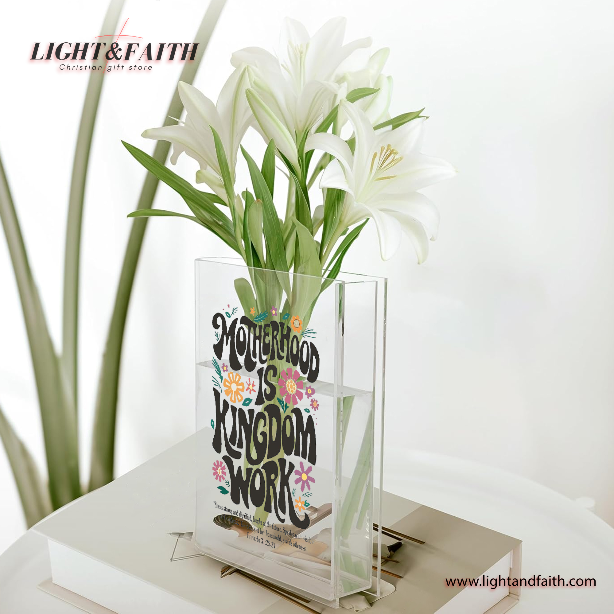 Motherhood is Kingdom Work Book Vase, Christian Book Vase, Retro Christian Mom Book Vase, Vintage Floral Book Vase, Faith Book Vase, Bible Verse Book Shaped Flower Vase