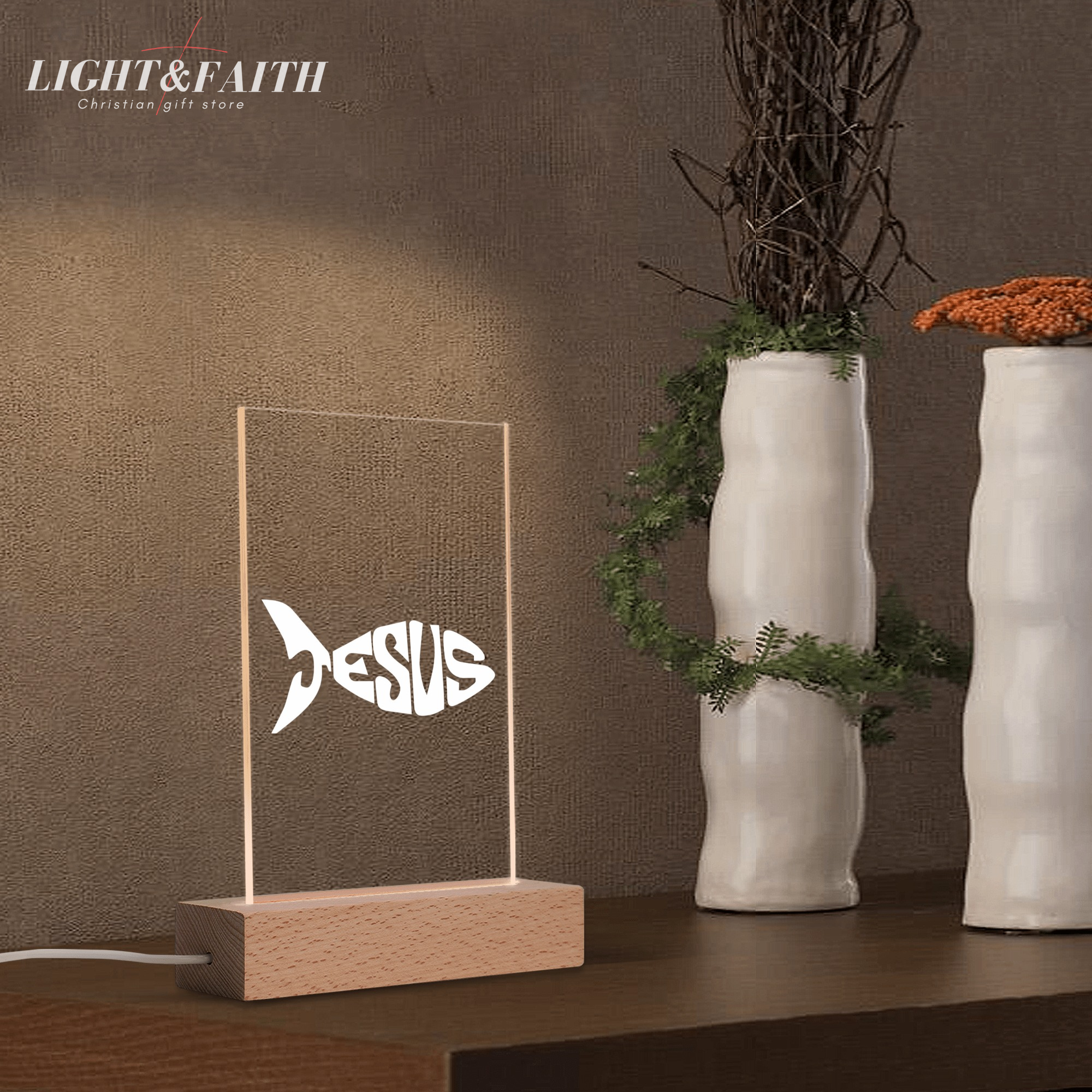 Christian Jesus Fish LED Night Light – Faith Symbol Home Decor Gift. NLLAF48