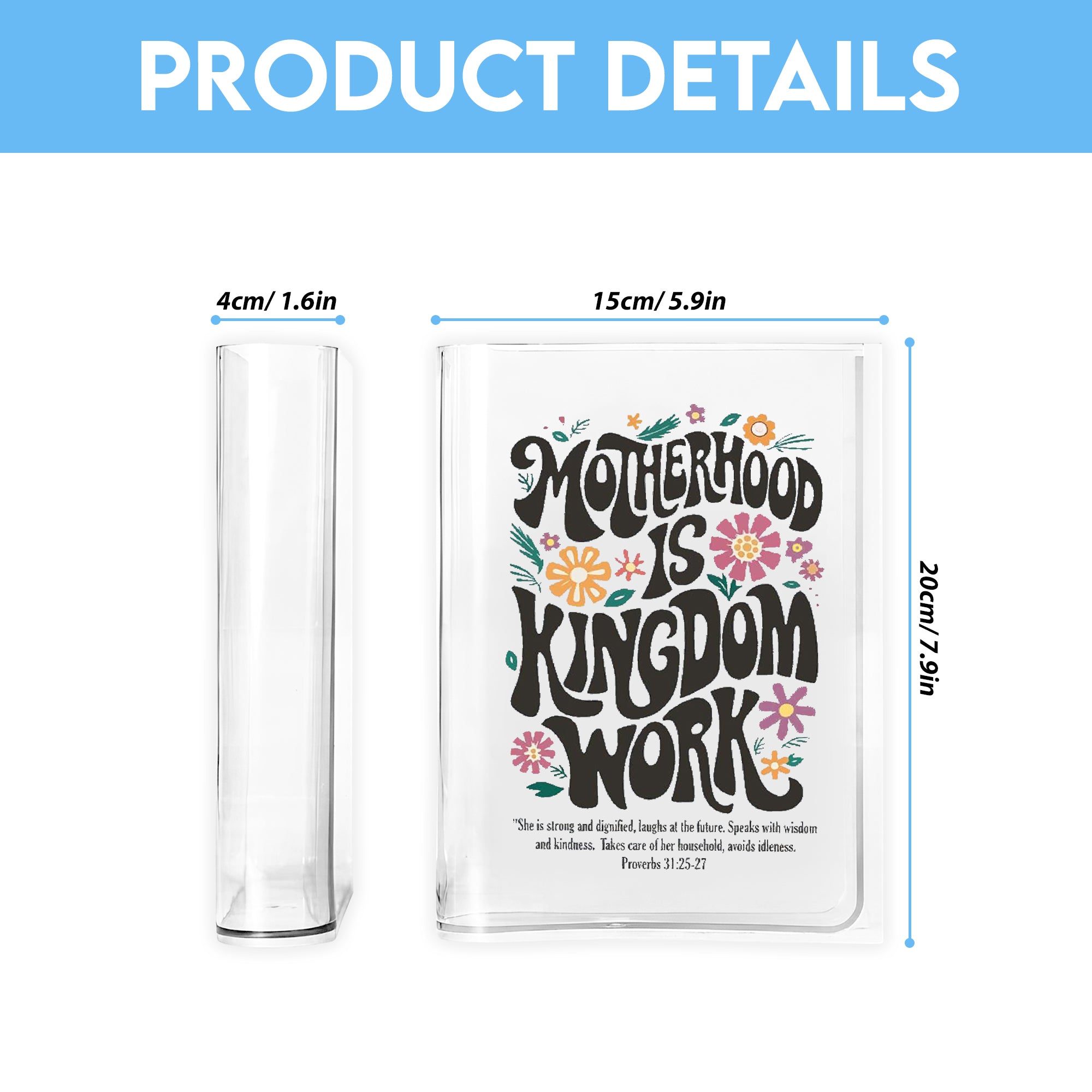 Motherhood is Kingdom Work Book Vase, Christian Book Vase, Retro Christian Mom Book Vase, Vintage Floral Book Vase, Faith Book Vase, Bible Verse Book Shaped Flower Vase