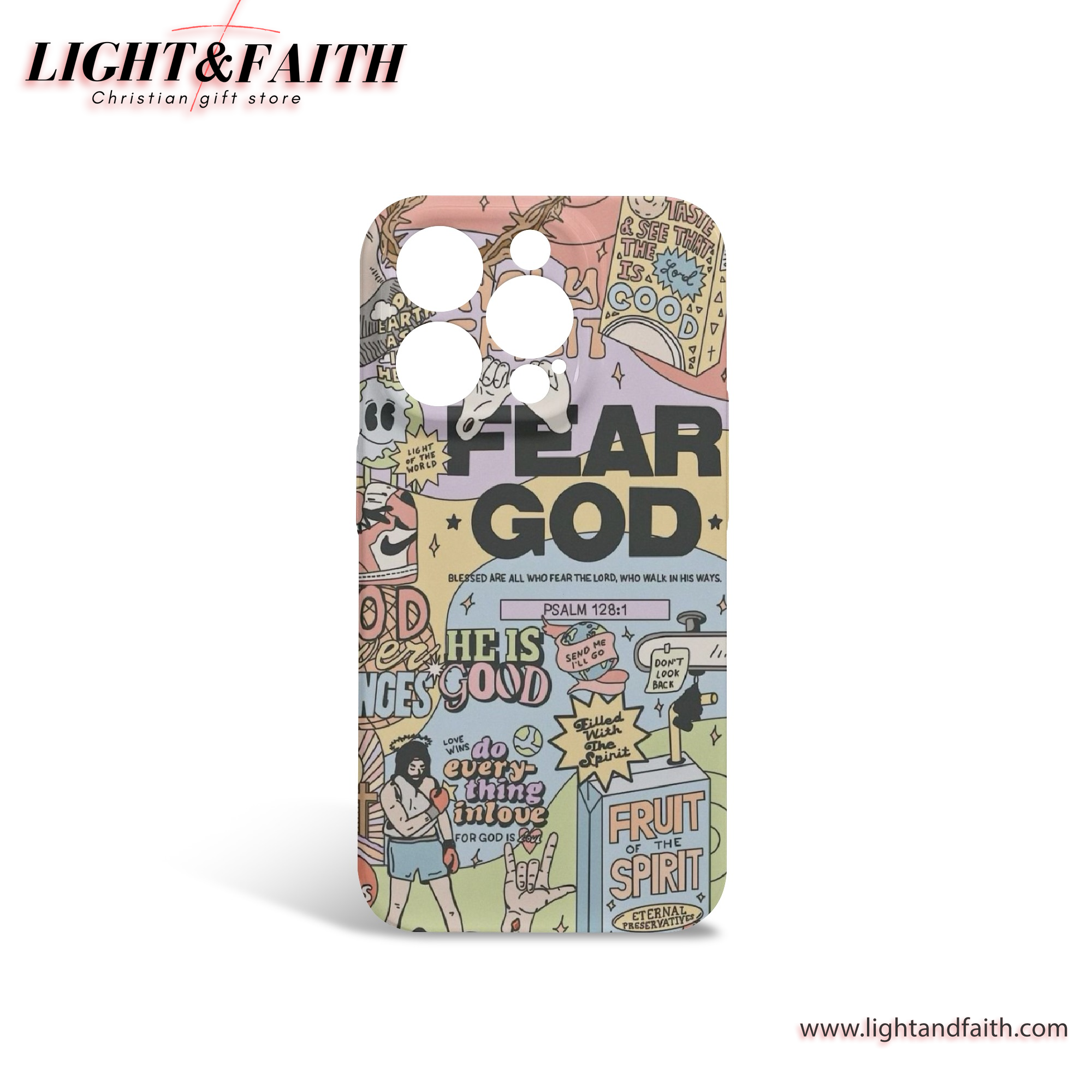 Bold Christian Phone Case – Comic Art with Bible Verses and ‘Fear God’ Message, Christian Phone Case, Bible Verse Phone Case, Religious Gift, PCLAF49