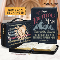 The Righteous Man Walks In His Integrity Leather Book Cover, Personalized Bible Cover, Christian Gift, Bible Covers Jesus Gifts