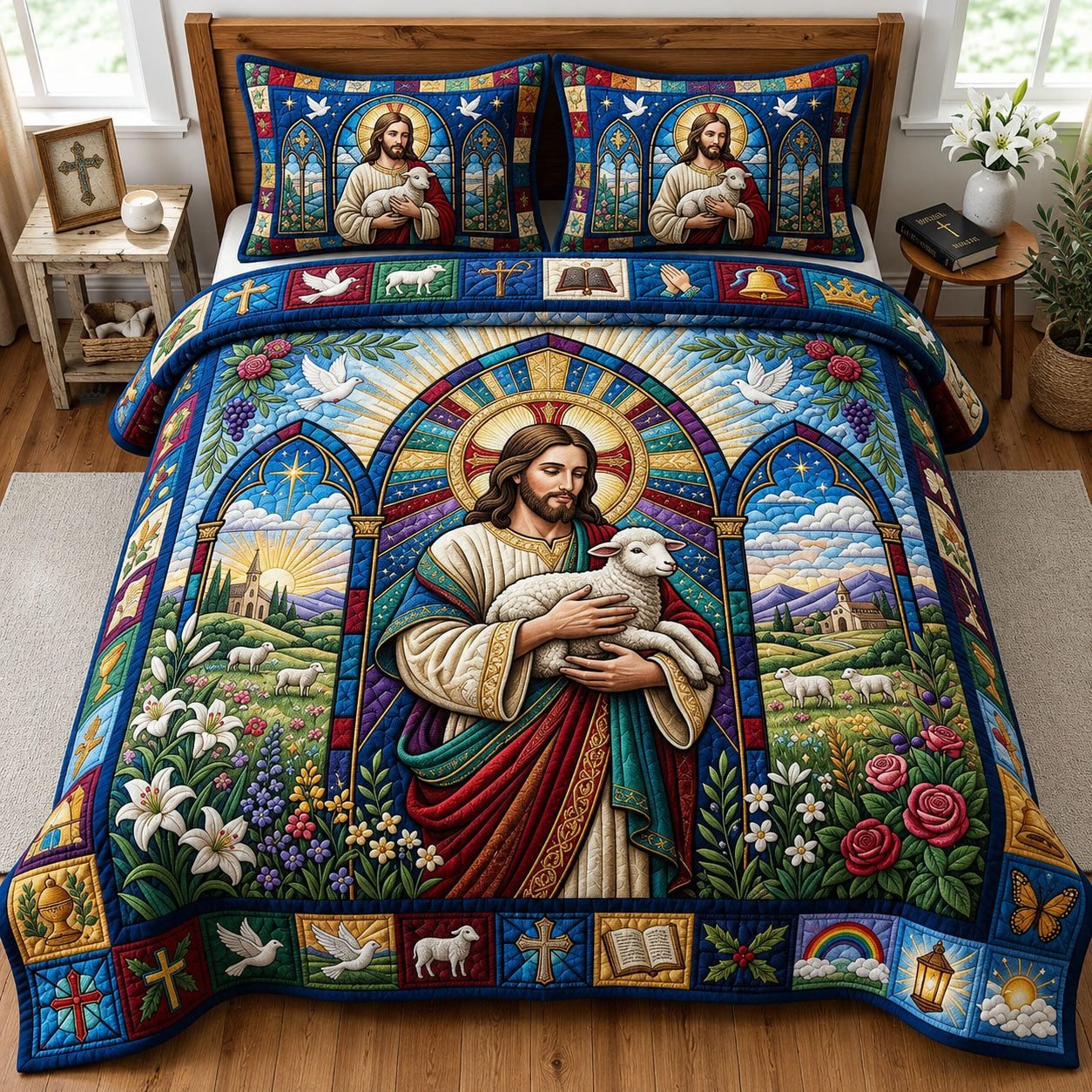 Rooted in Christ Quilted Bedding Set, Christian Quilted Blanket And Pillowcases, Personalized Bedding Set, Bedroom Decor LAFBED47