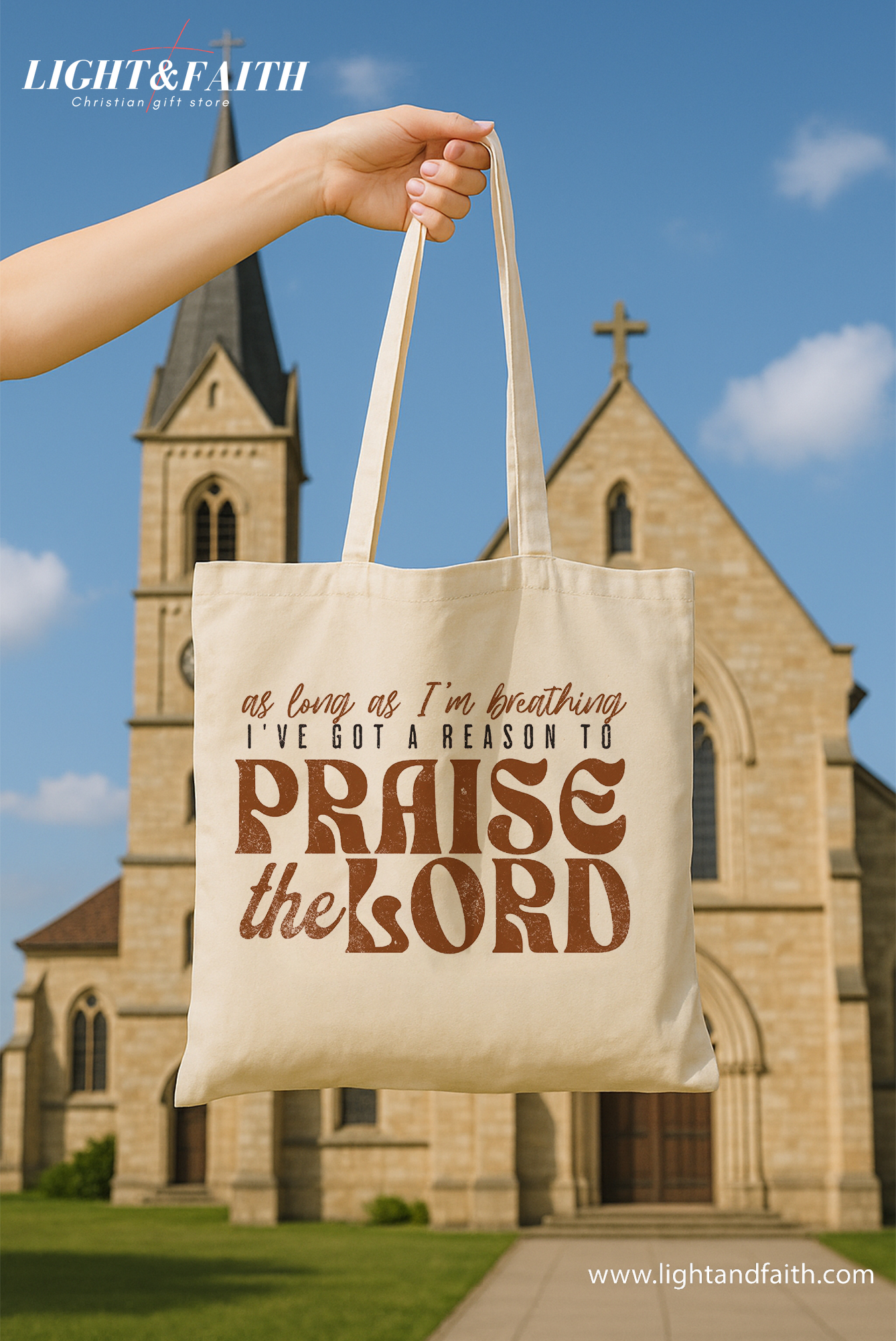 Praise the Lord Tote Bag, Christian Worship Canvas Bag, Faith Quote Scripture Tote, Inspirational Church Gift, Religious Praise God Bag TBLAF52