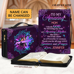 To My Amazing Mom Leather Book Cover, Personalized Leather Bible Cover, Christian Gift, Bible Covers Jesus Gifts