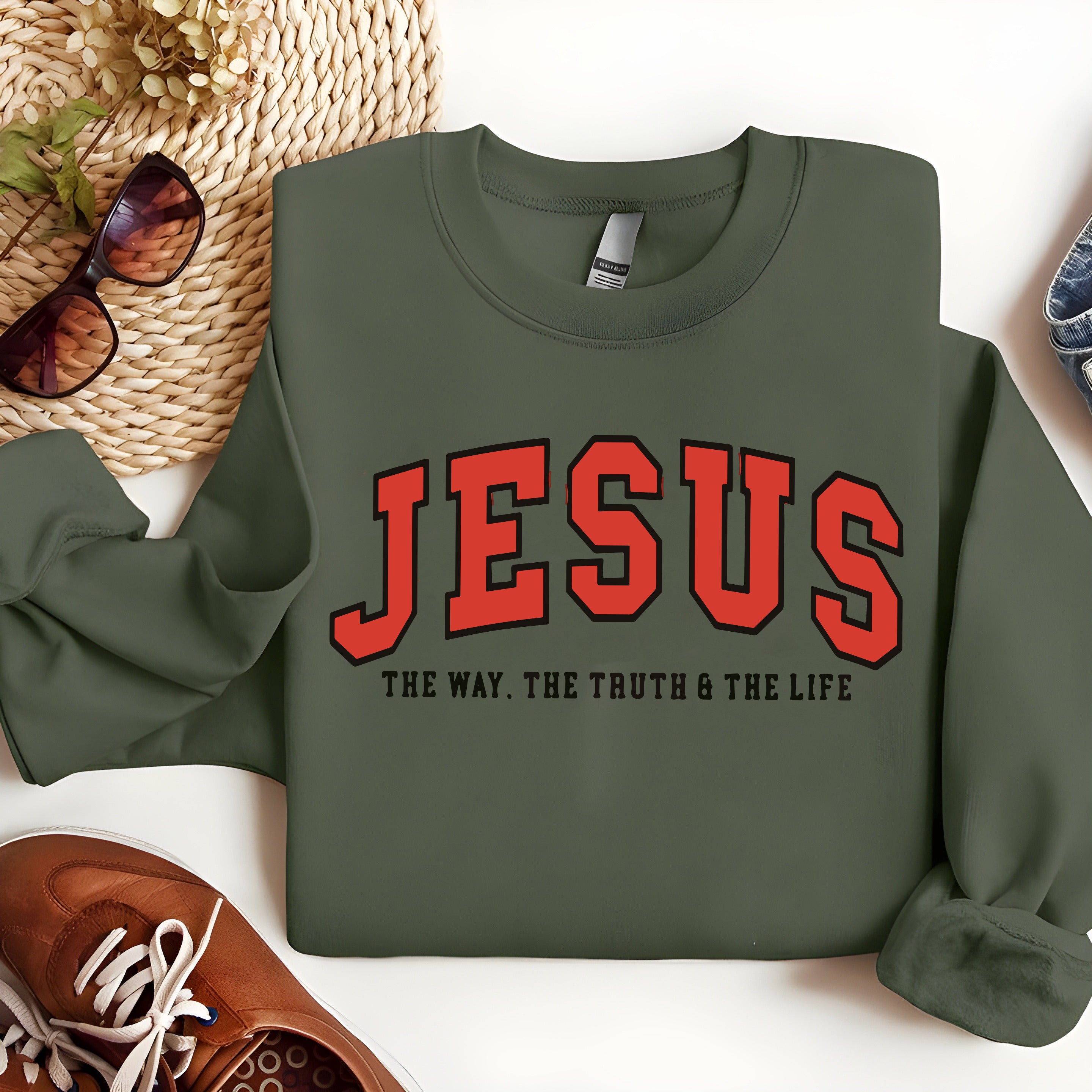 Jesus The Way The Truth The Life Sweatshirt, Christian Bible Verse Pullover, Faith Based Religious Crewneck