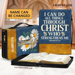 I Can Do All Things Through Christ Who Strengthens Me - Philippians 4:13 Leather Book Cover, Personalized Leather Bible Cover, Christian Gift, Bible Covers Jesus Gifts