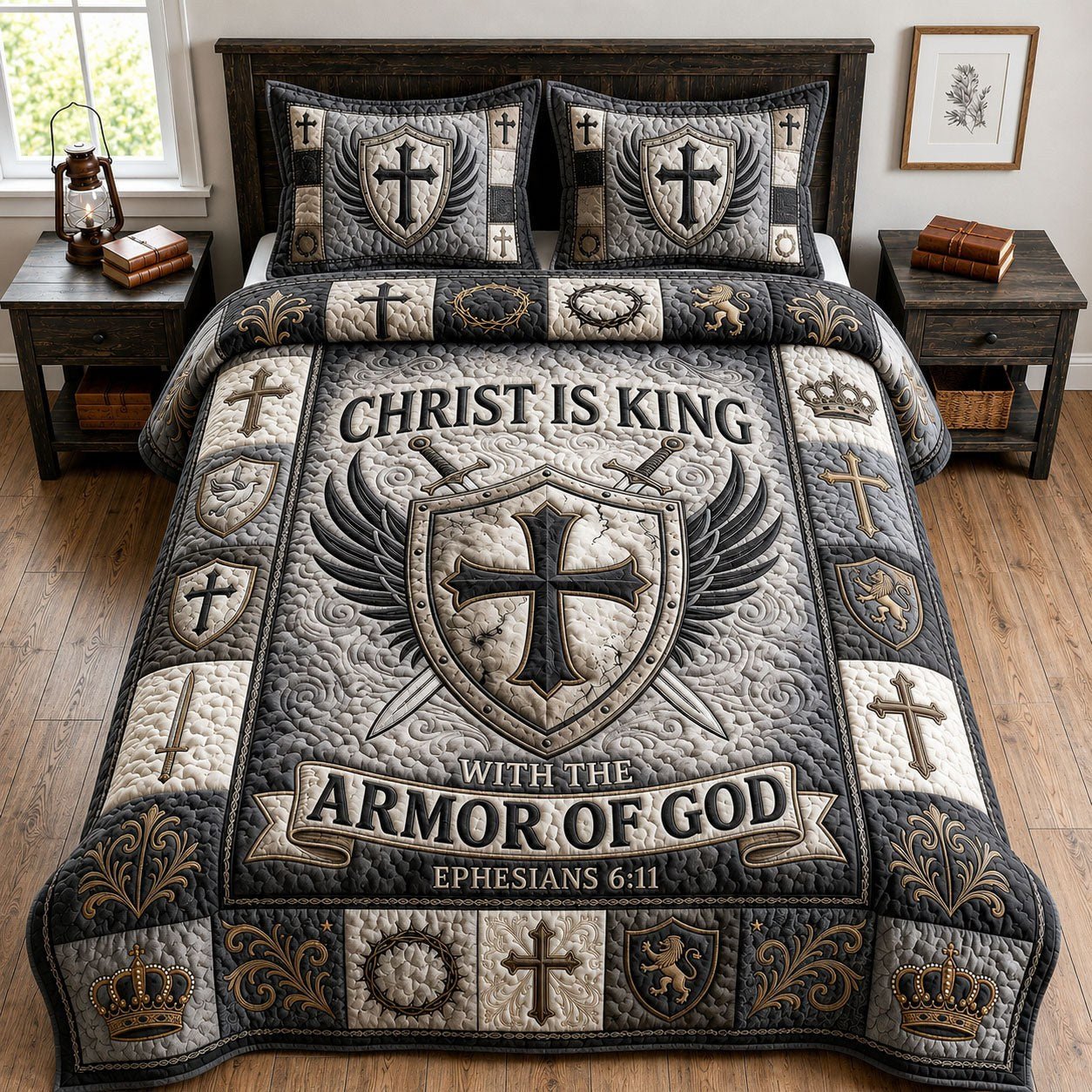 Christ Is King Quilted Bedding Set, Christian King Quilted Blanket And Pillowcases, Personalized Bedding Set, Bedroom Decor LAFBED48