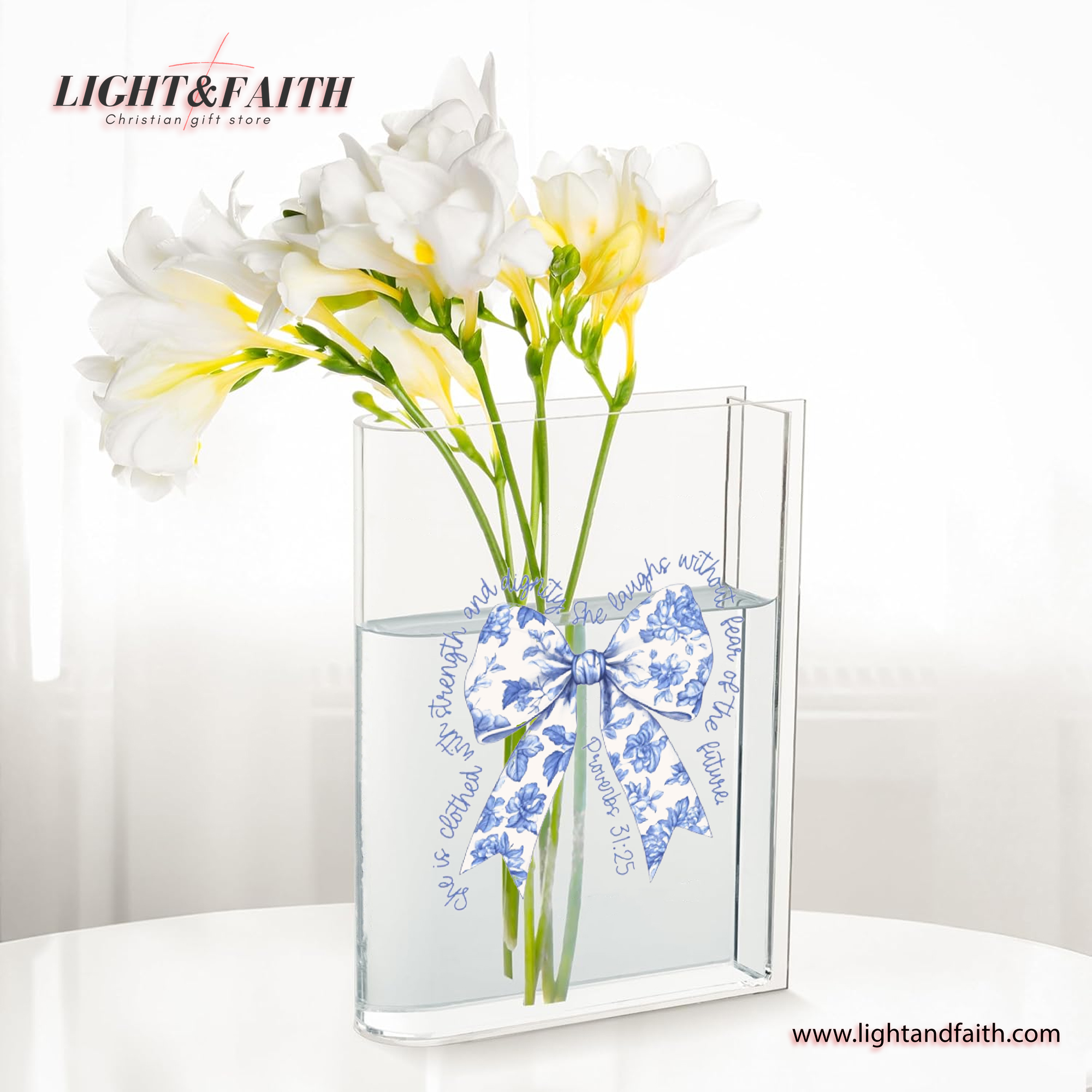 Coquette Christian Book Vase, Blue Toile Bow Bible Verse Book Vase, Christian Book Vase, Vintage Floral Book Vase, Faith Book Vase, Bible Verse Book Shaped Flower Vase