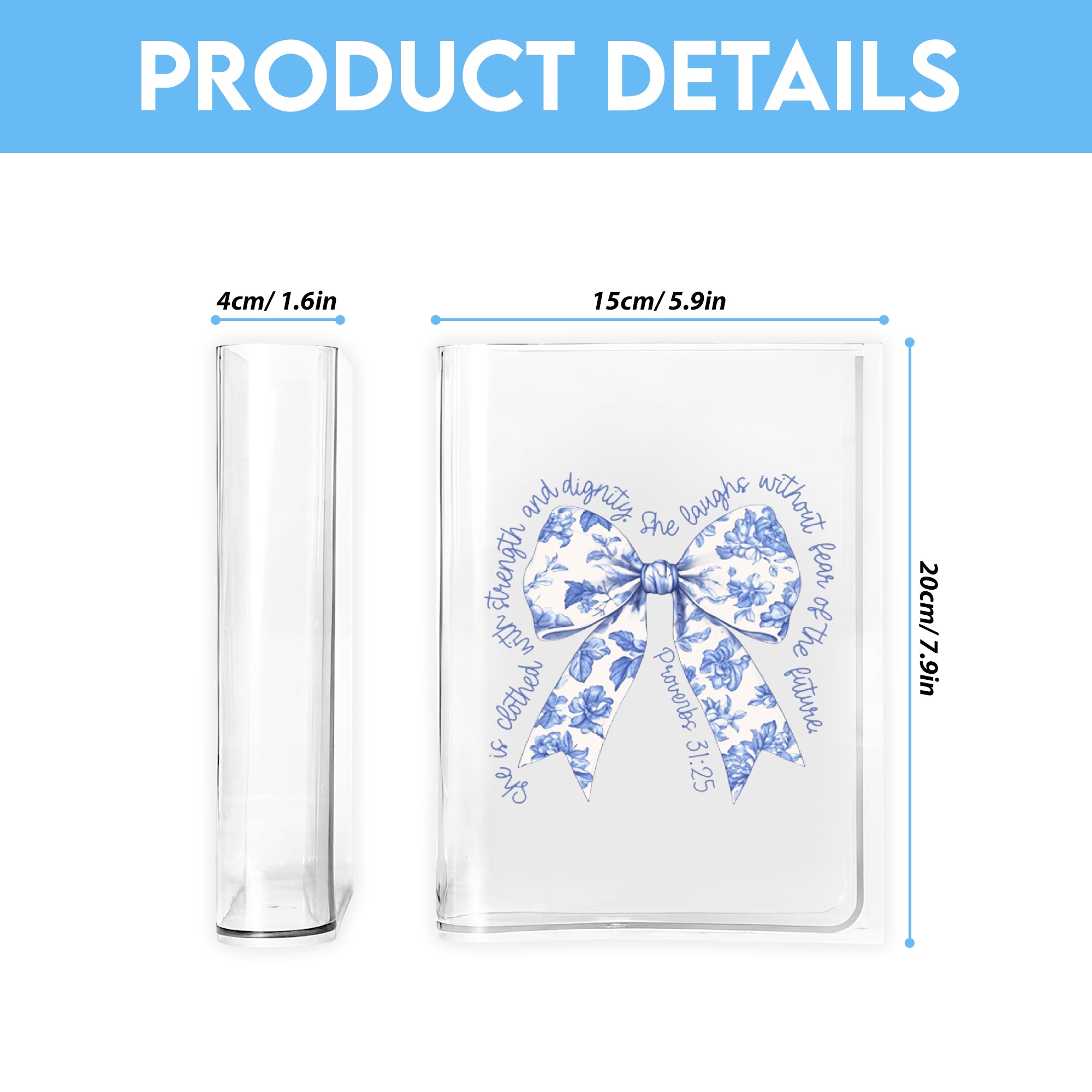 Coquette Christian Book Vase, Blue Toile Bow Bible Verse Book Vase, Christian Book Vase, Vintage Floral Book Vase, Faith Book Vase, Bible Verse Book Shaped Flower Vase