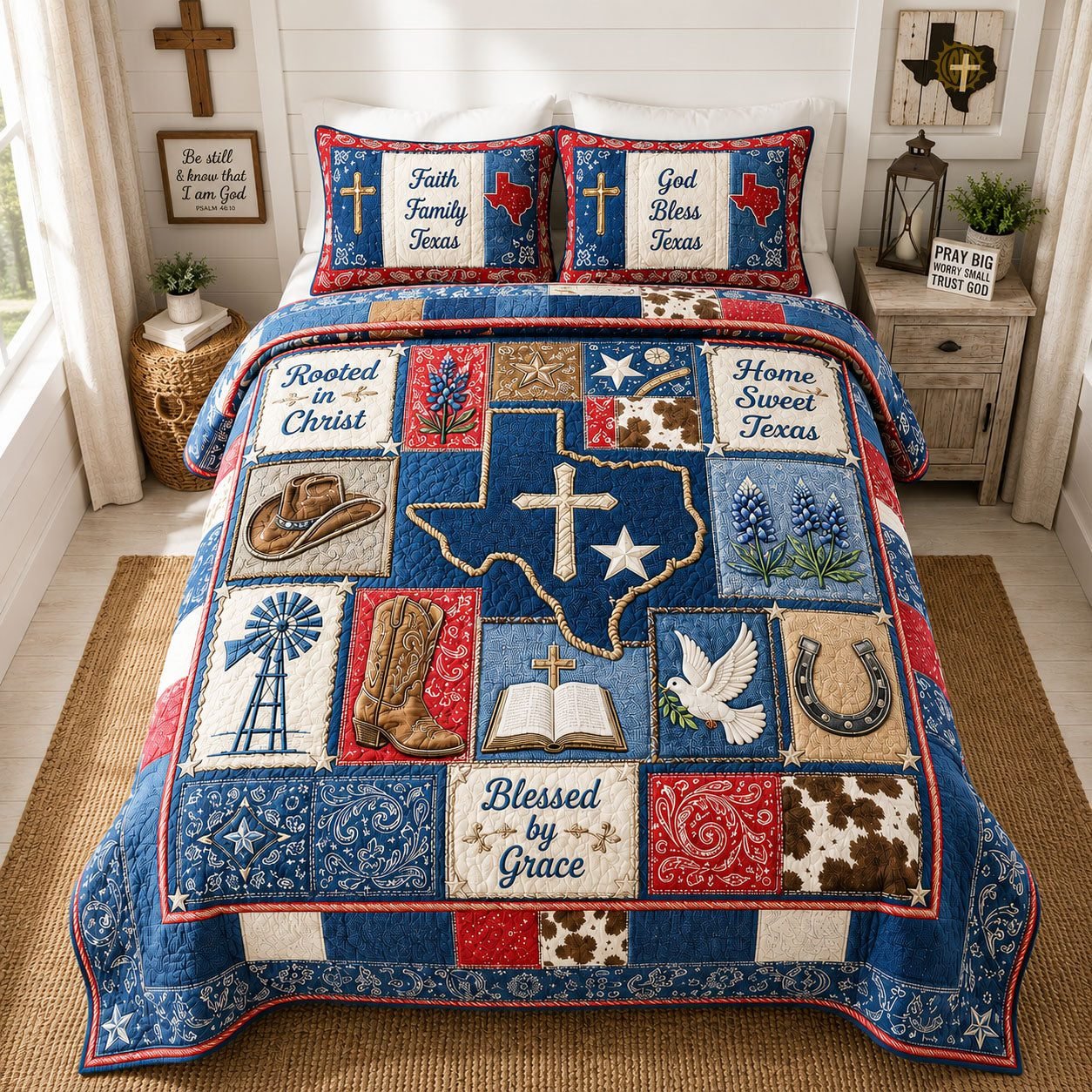 Texas Christian Quilted Bedding Set, Western Quilted Blanket And Pillowcases, Personalized Bedding Set, Bedroom Decor LAFBED49