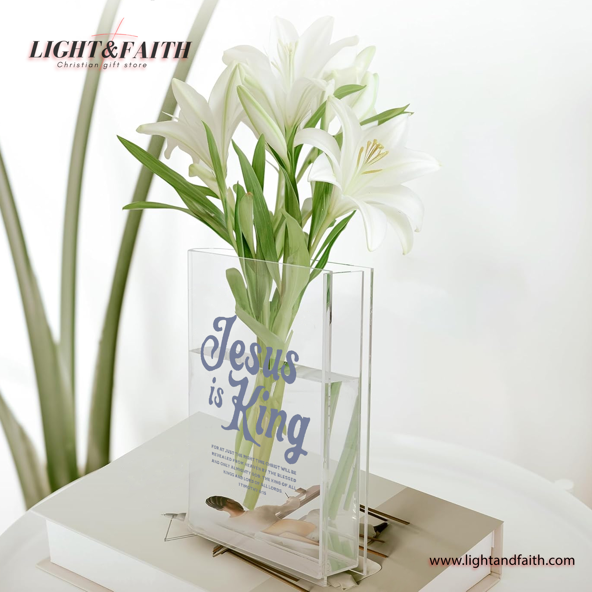 Jesus is King Book Vase, Christian Book Vase, Vintage Floral Book Vase, Faith Book Vase, Bible Verse Book Shaped Flower Vase