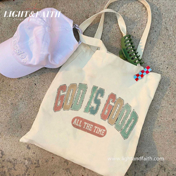 God Is Good All the Time Tote Bag, Retro Christian Canvas Bag, Faith Quote Scripture Tote, Bible Verse Gift for Women, Church Tote Bag TBLAF55