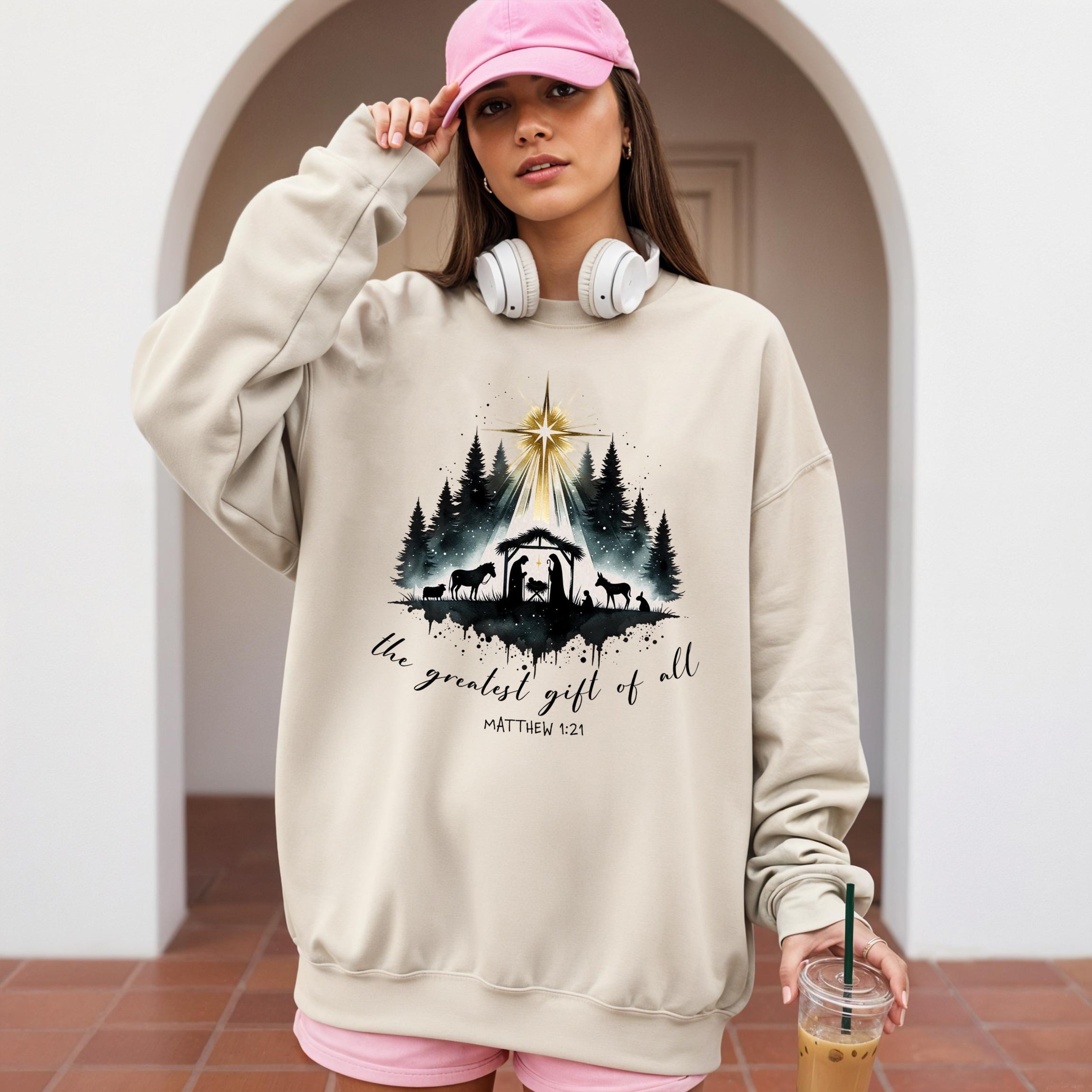 Christian Nativity Sweatshirt, The Greatest Gift of All Sweater, Matthew 1:21 Bible Verse Shirt, Religious Christmas Outfit, Faith Based Gift