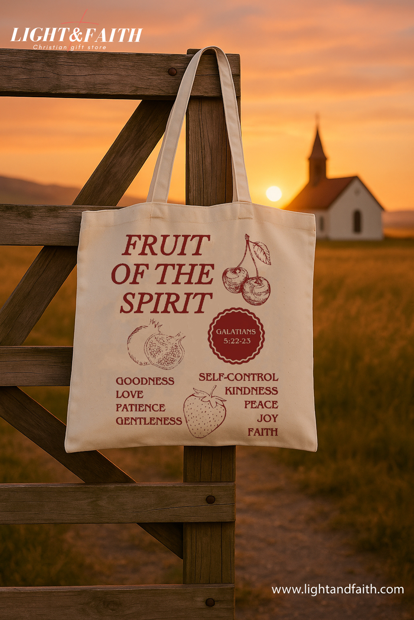 Fruit of the Spirit Tote Bag, Galatians 5:22-23 Bible Verse Bag, Christian Faith Canvas Tote, Sunday School Gift, Religious Church Tote TBLAF56