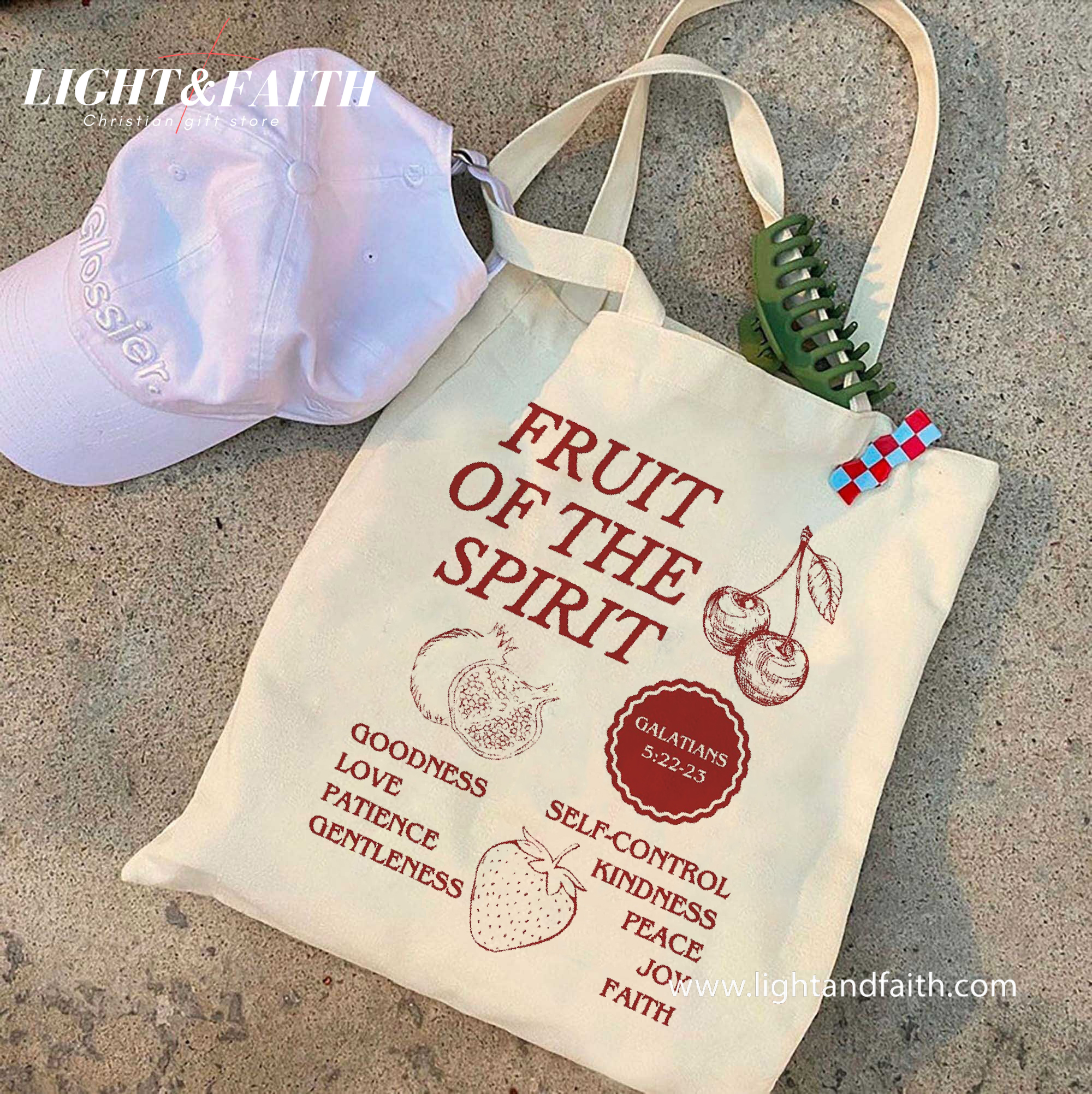Fruit of the Spirit Tote Bag, Galatians 5:22-23 Bible Verse Bag, Christian Faith Canvas Tote, Sunday School Gift, Religious Church Tote TBLAF56