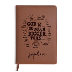 Personalized Christian Journal with "God is so much bigger than..", Custom Name Prayer & Faith Notebook, Religious Gift, First Communion Gifts, Birthday. NBLAF53