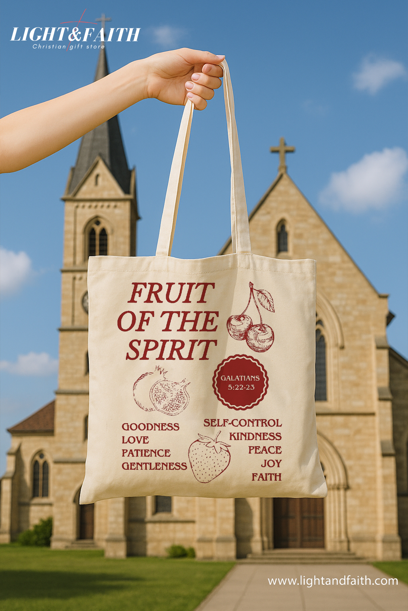Fruit of the Spirit Tote Bag, Galatians 5:22-23 Bible Verse Bag, Christian Faith Canvas Tote, Sunday School Gift, Religious Church Tote TBLAF56