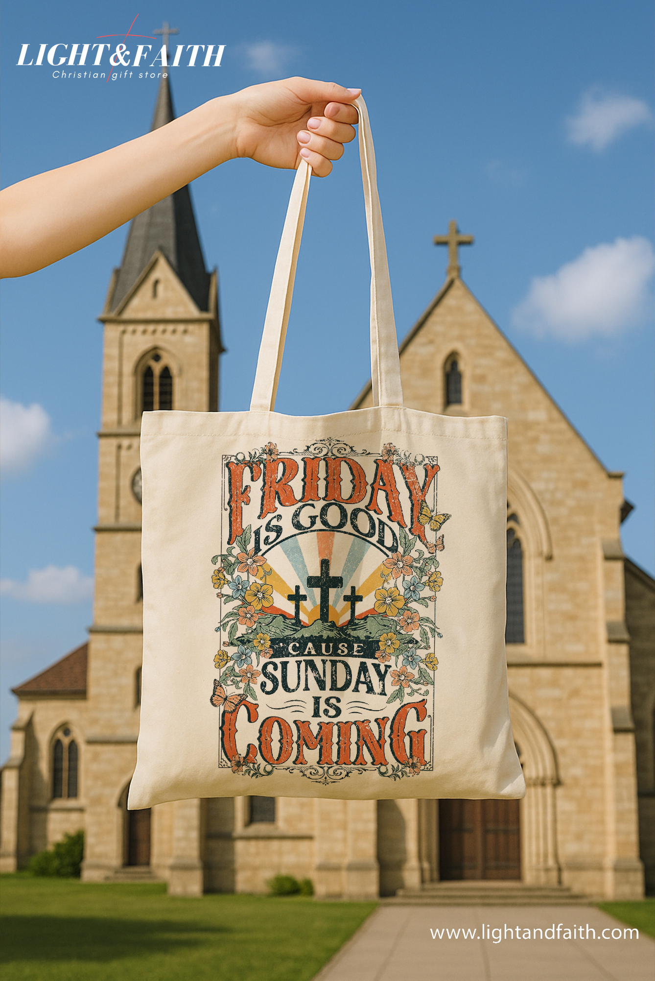 Friday Is Good Cause Sunday Is Coming Tote Bag, Christian Easter Resurrection Tote, Retro Faith Canvas Bag, Inspirational Church Gift TBLAF57
