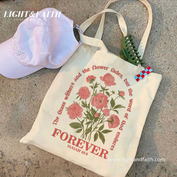 Isaiah 40:8 Tote Bag, The Word of God Endures Forever Tote, Christian Bible Verse Floral Canvas Bag, Faith-Based Gift for Women Church TBLAF58