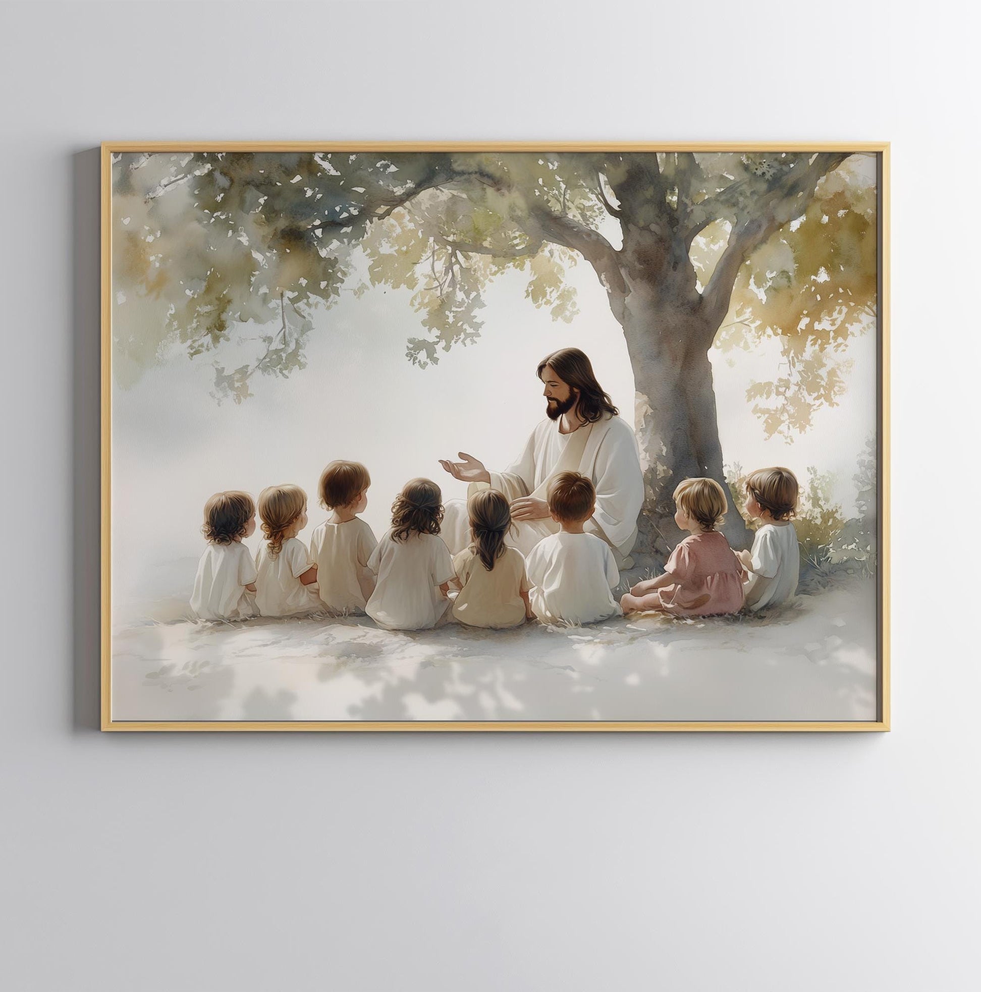 Jesus Teaching the Children Landscape Poster, LDS Art, Jesus Christ Poster, Jesus Poster, Christian Home Décor