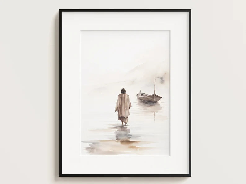 Set of 3 Jesus Art Prints, Jesus Walking on Water, Cross Crucifixion, Jesus print, Jesus Boho Art PTLAF017