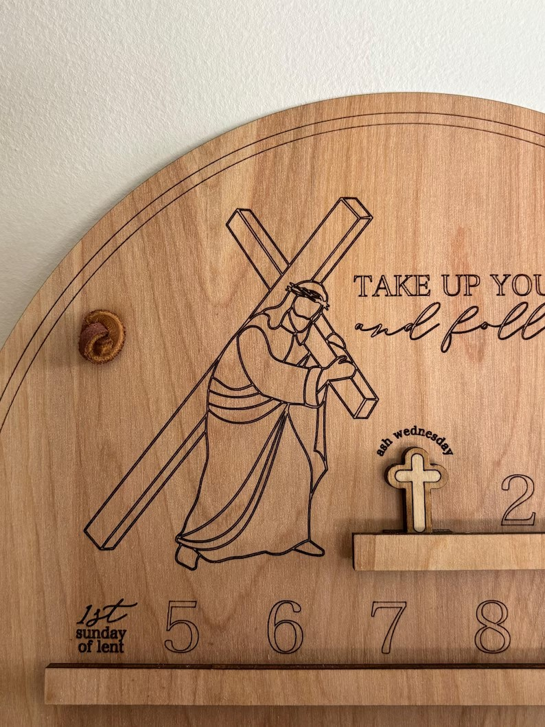 Catholic Lent Calendar, Easter Countdown Decor, Holy Week Prayer Display, Christian Tabletop Keepsake, Faith Gift