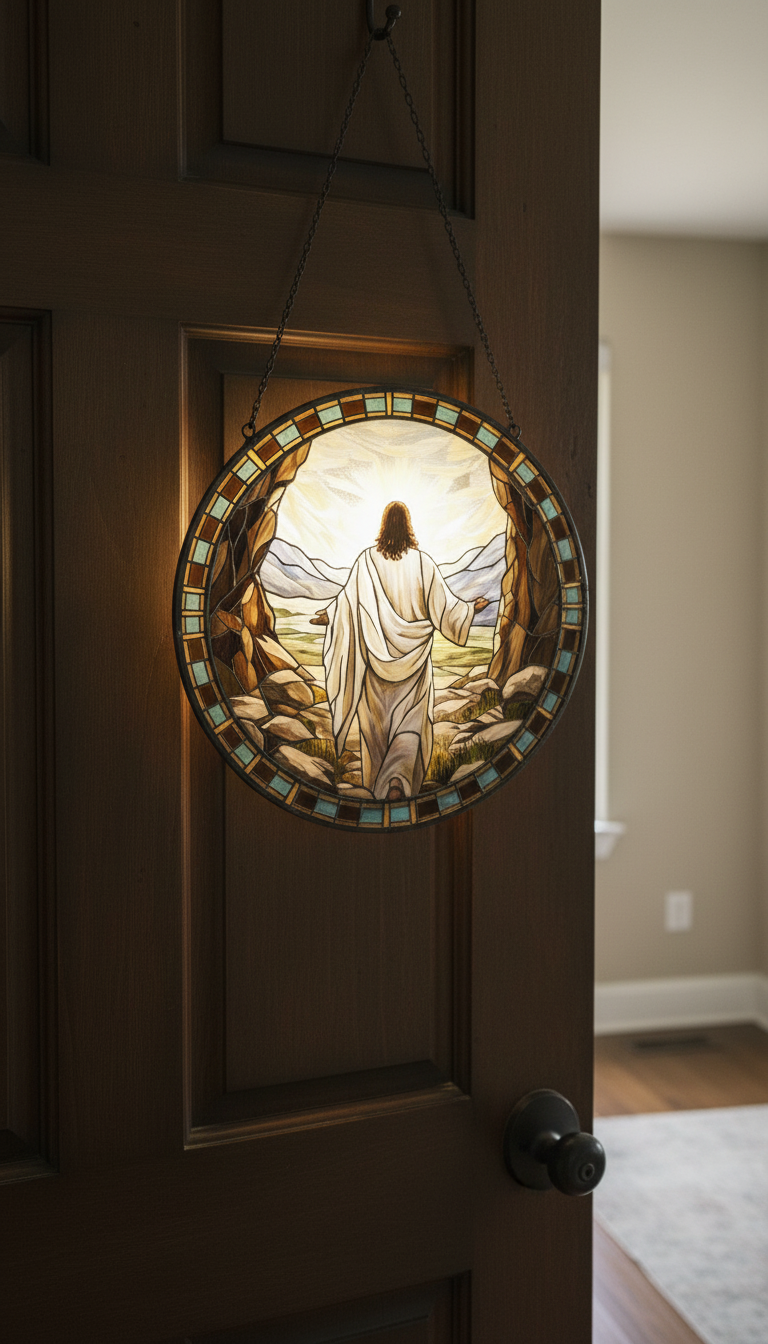 Resurrection of Jesus Stained Glass Suncatcher, Christian Window Hanging, Religious Sun Catcher, Easter Decor, Faith Gift, Biblical Home Decor SCLAF14