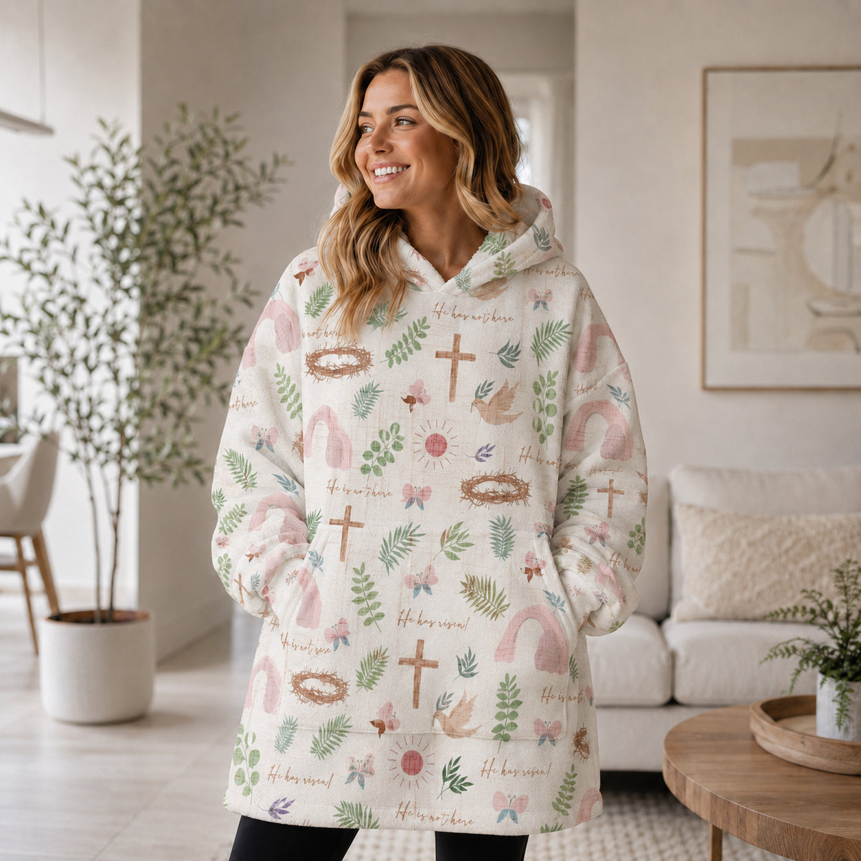Faith Oversized Hoodie Blanket, Custom Christian Hoodie, Oversized Snuggle Hoodie, Fleece Flannel Wearable Blanket Hoodie for Kids & Adults, Family Religious Gift OOH05