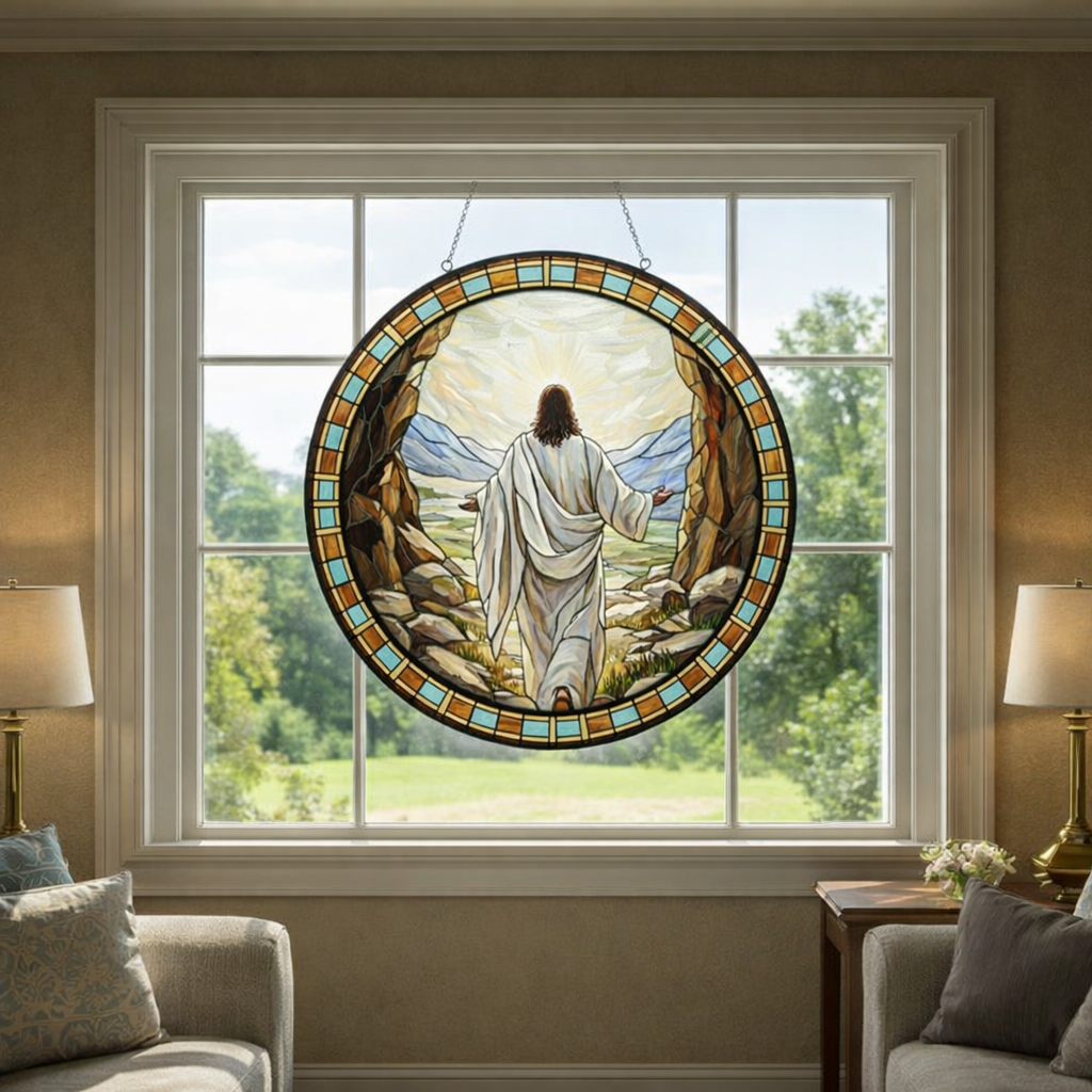 Resurrection of Jesus Stained Glass Suncatcher, Christian Window Hanging, Religious Sun Catcher, Easter Decor, Faith Gift, Biblical Home Decor SCLAF14
