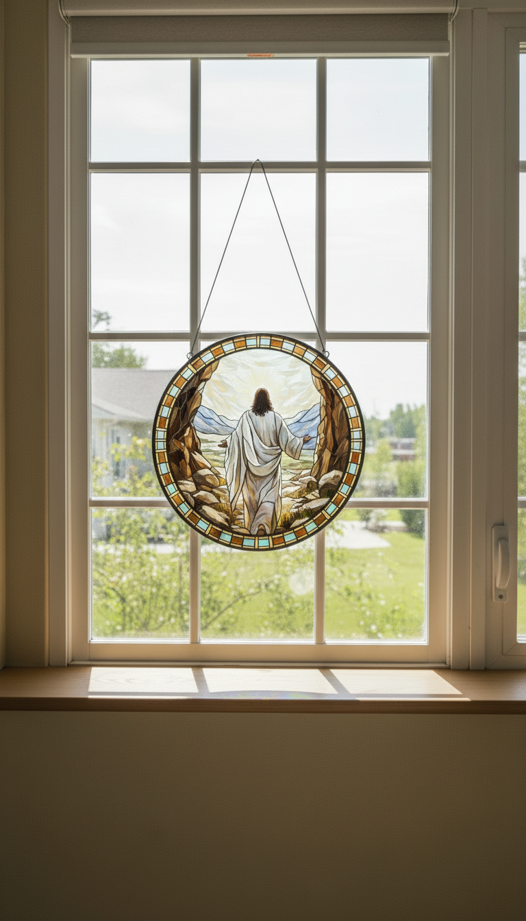 Resurrection of Jesus Stained Glass Suncatcher, Christian Window Hanging, Religious Sun Catcher, Easter Decor, Faith Gift, Biblical Home Decor SCLAF14