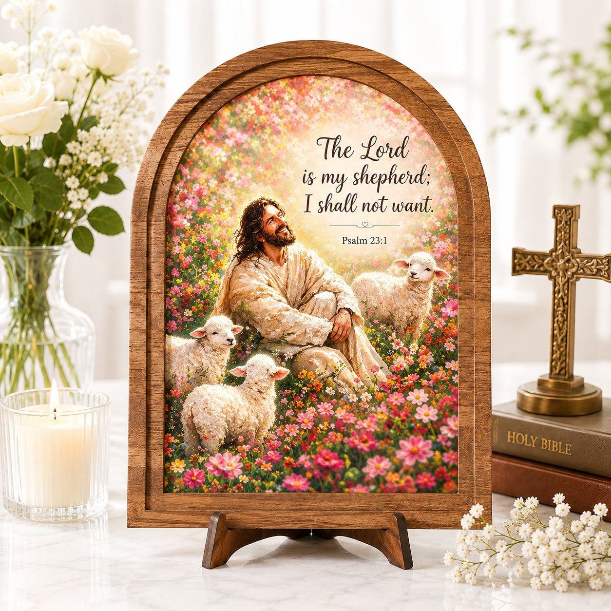 The Lord Is My Shepherd - Psalm 23:1 Arched Wood Framed Sign, Christian Sign Decor, Religious Home GiftWS05
