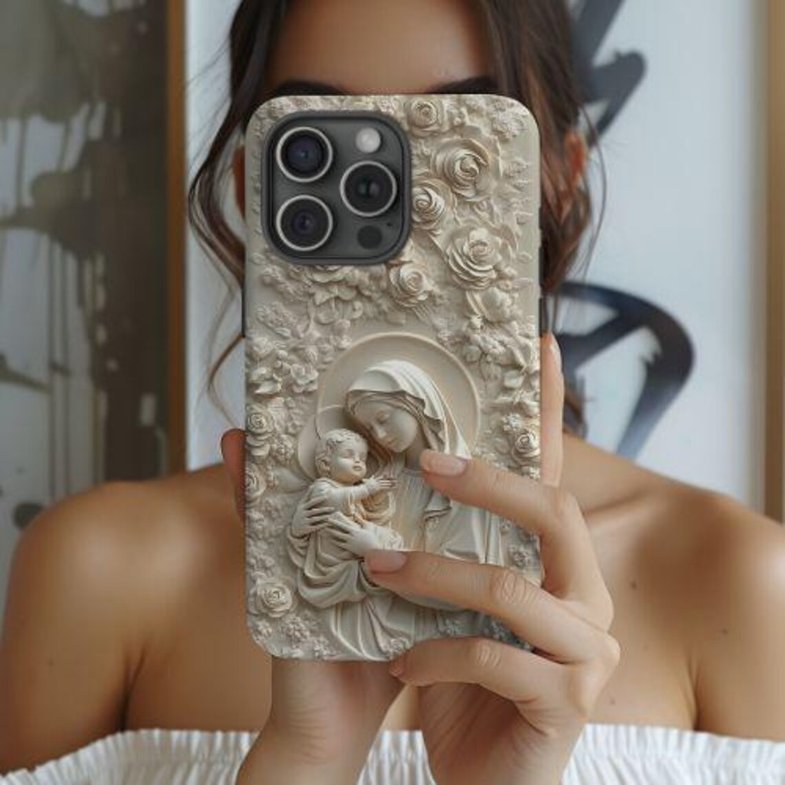 Virgin Mary Holding Baby Jesus Phone Case Christian Sacred Art of Motherly Love, PCLAF66