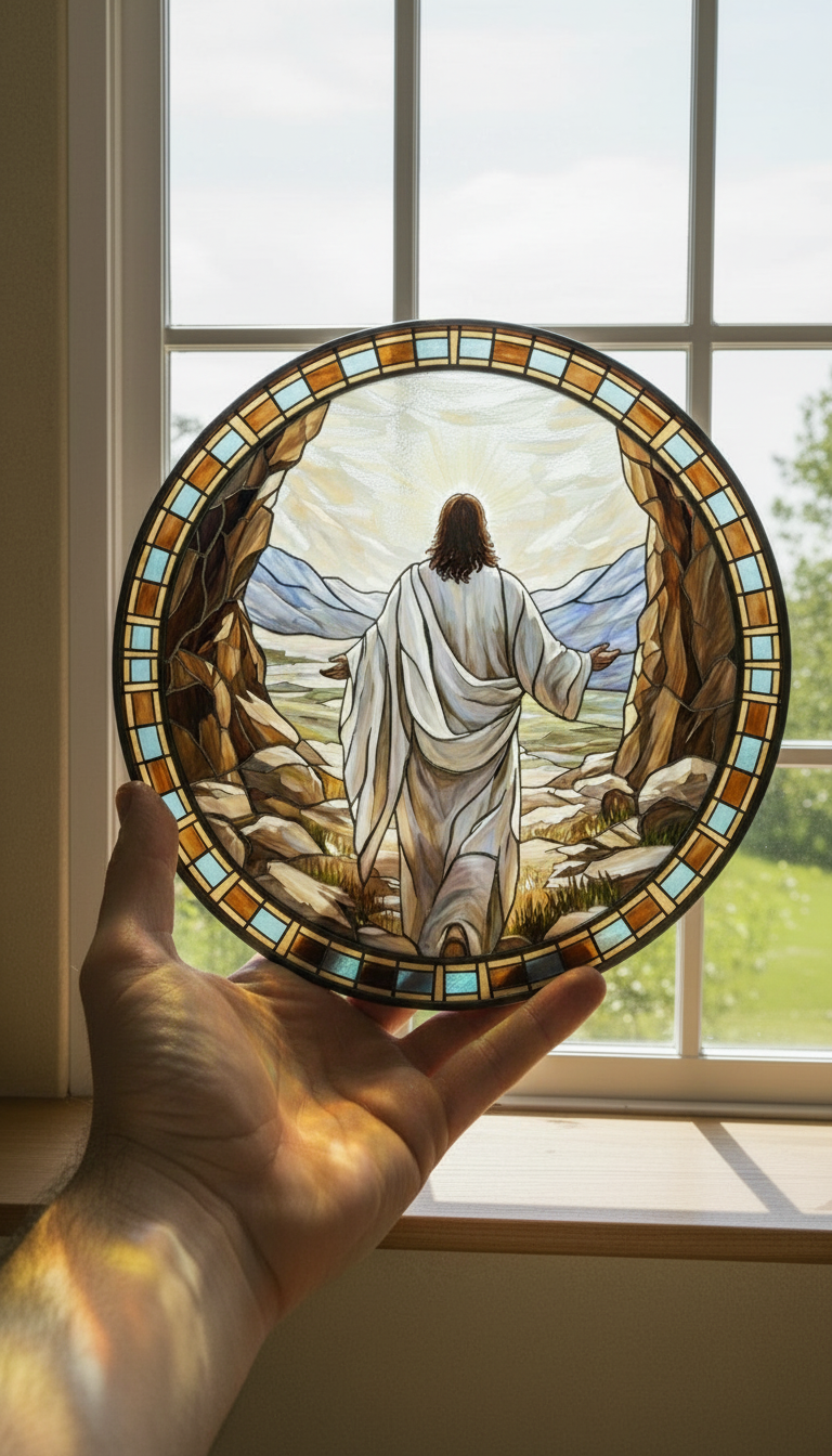 Resurrection of Jesus Stained Glass Suncatcher, Christian Window Hanging, Religious Sun Catcher, Easter Decor, Faith Gift, Biblical Home Decor SCLAF14