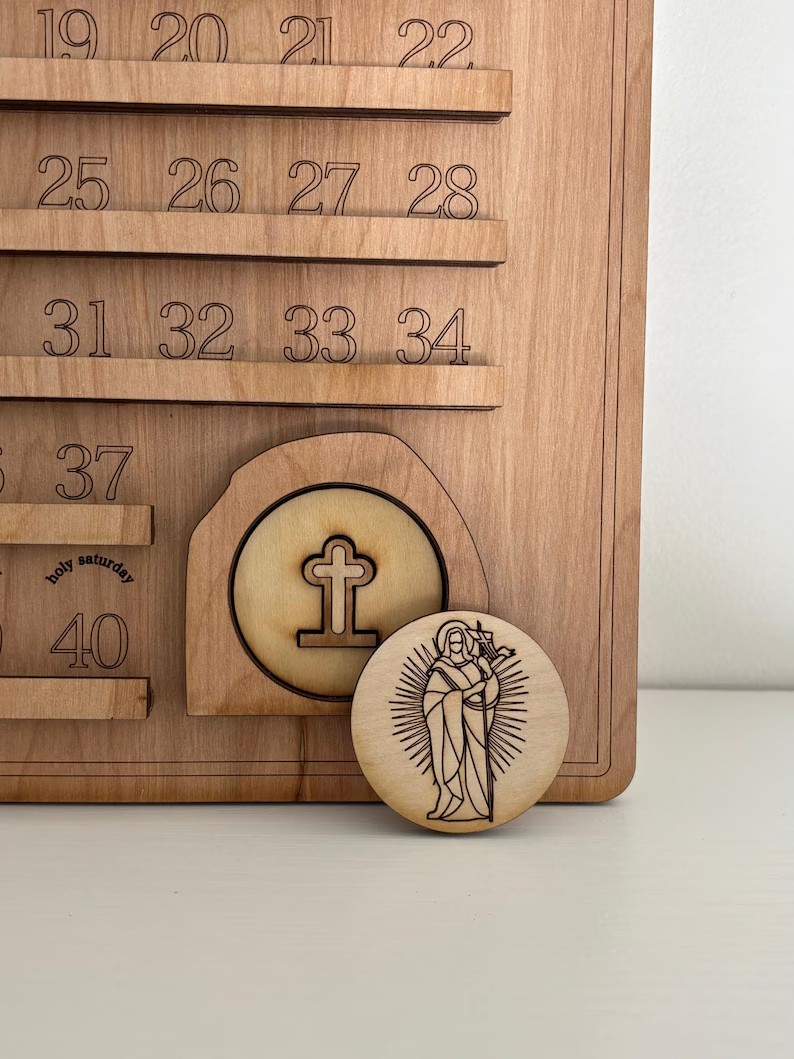 Catholic Lent Calendar, Easter Countdown Decor, Holy Week Prayer Display, Christian Tabletop Keepsake, Faith Gift