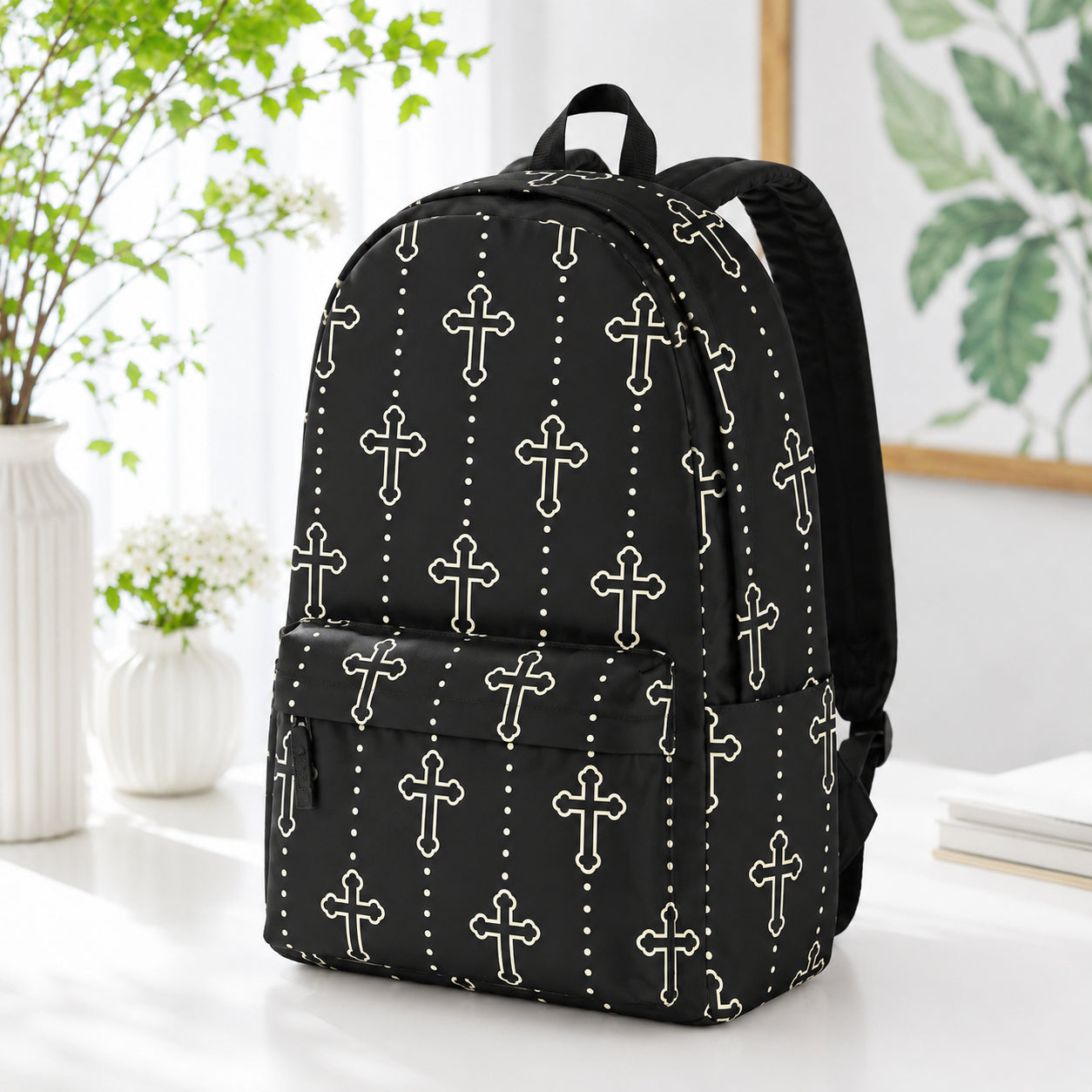 Black Cross Christian Backpack, Gothic Religious School Bag, Christian School Backpack, Faith-Based Backpack, Religious Book Bag, Back to School Christian Gift, Kid Adult Travel Backpack PLAF82