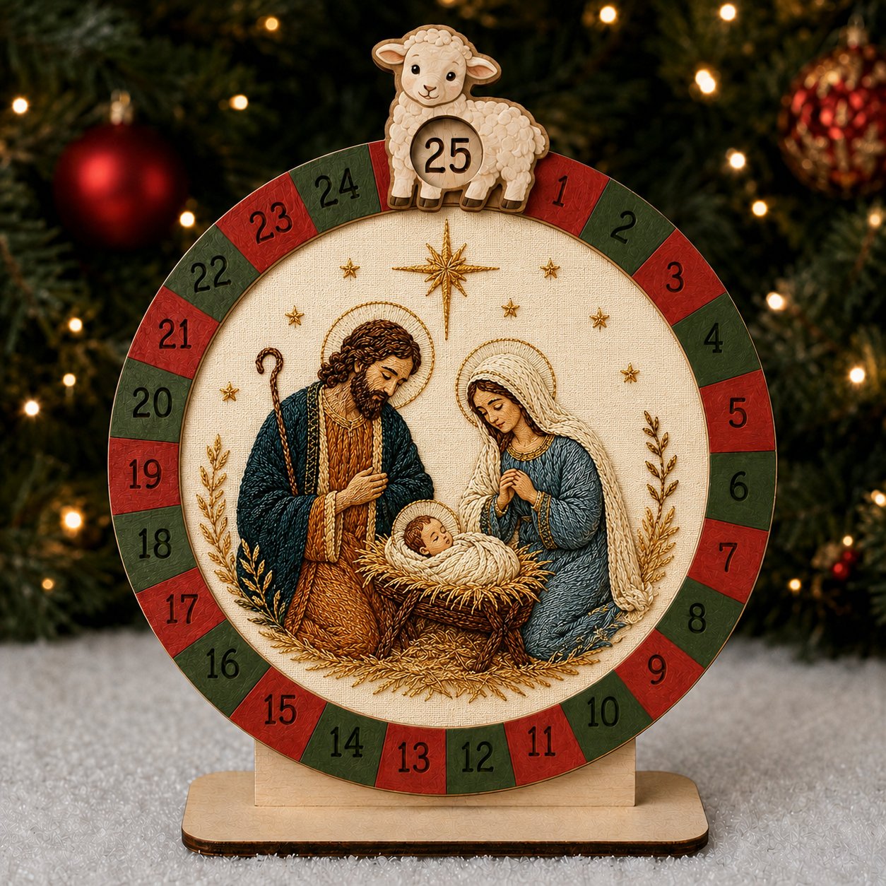 Wooden Nativity Advent Calendar, Holy Family Wooden Sign, Custom Tabletop Religious Gift, Spinning Wheel Christmas Countdown Decor, Religious Christian Christmas Gift XMASW03