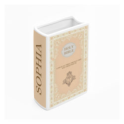 Personalized Holy Bible Book Vase, Ceramic Floral Book Decor with Scripture Verse, Christian Gift for Her CBLAF05