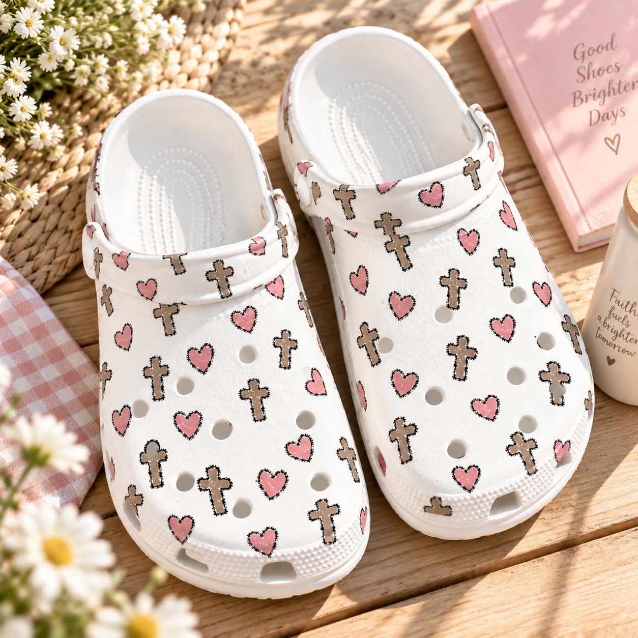 Christian Cross Heart Clog Shoes, Pink Faith Slip On Garden Shoes, Cute Religious Clogs, Kid Adult Comfort Shoes CLOGS28