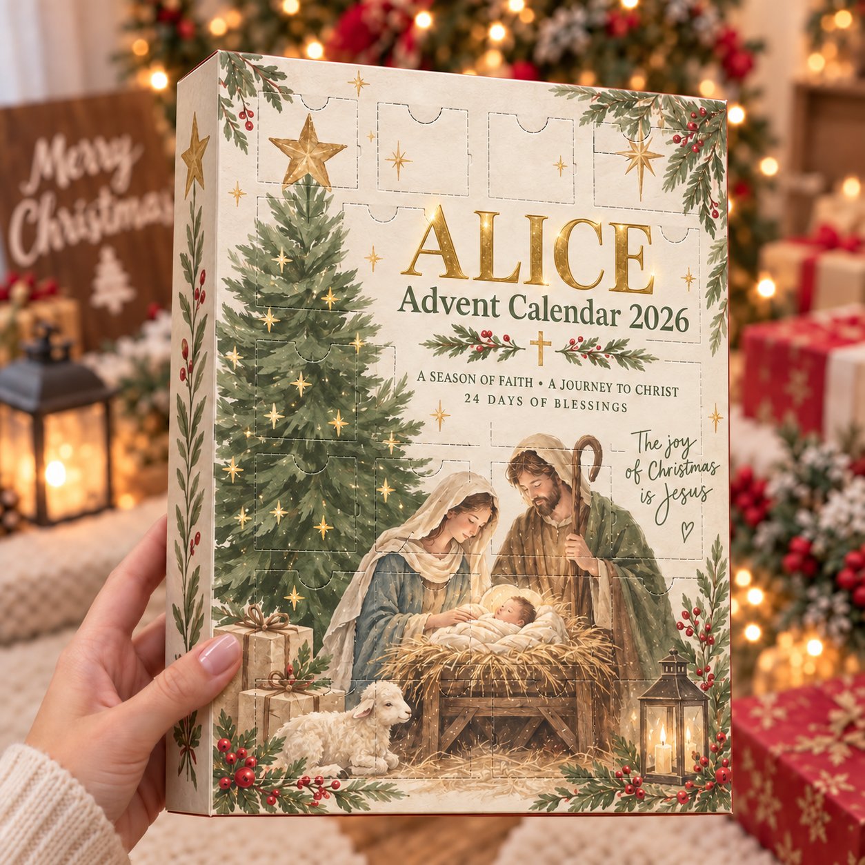 Personalized Christian Advent Calendar 2026, Holy Family Christmas Advent Calendar, 24 Days Faith Countdown, Religious Christmas Gift, Family Christmas Gifts ACG05